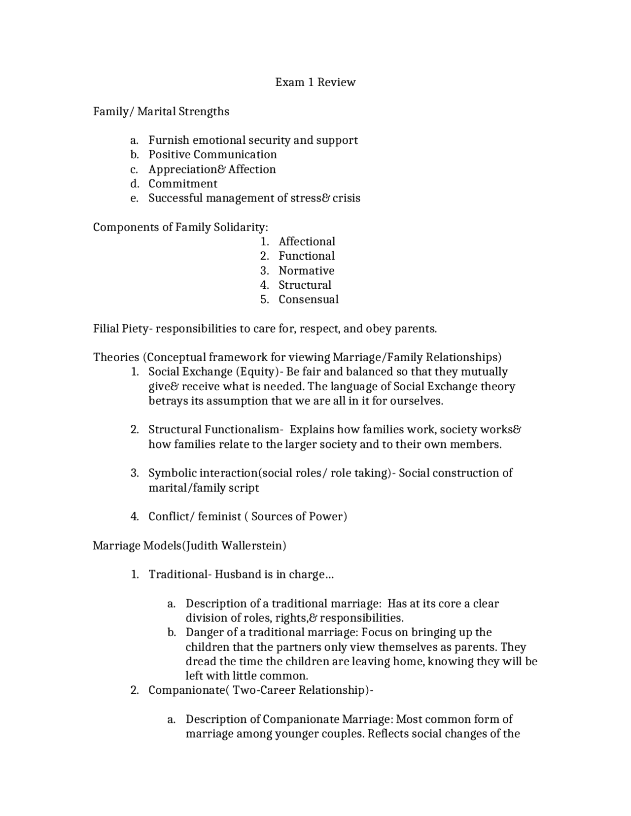 Exam Review 1 - Marriage and Family | SOC 2500 - Docsity