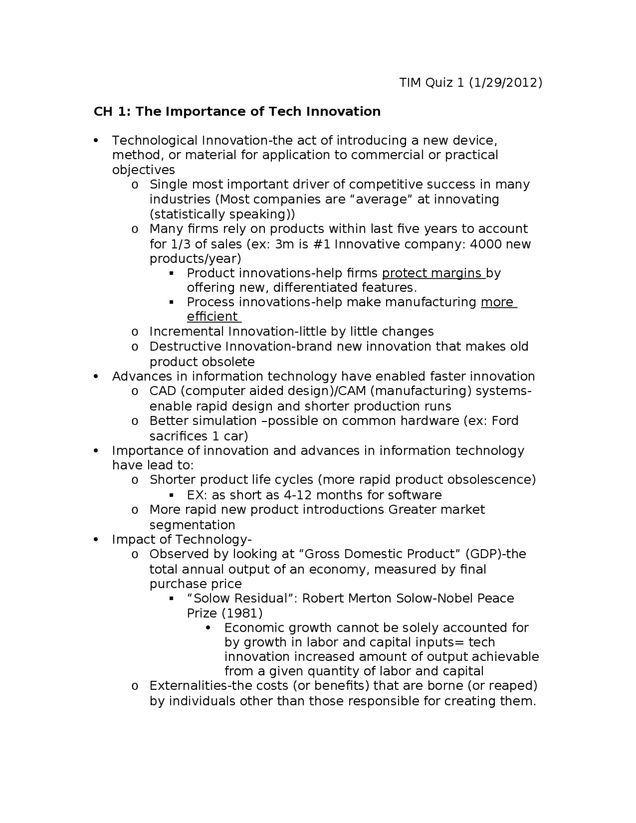 Management Of Technology And Innovation Study Guide Mgt 4 Docsity