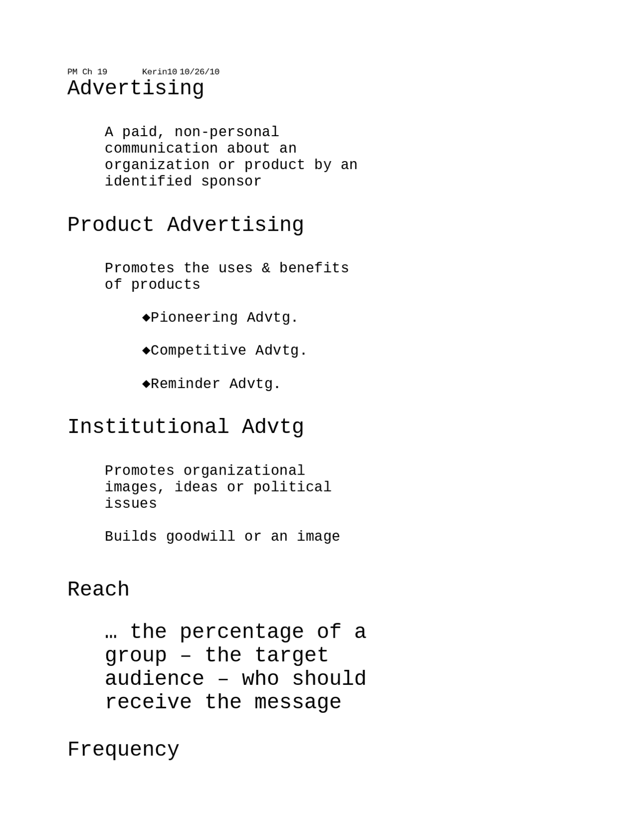 Notes on Advertising - Principles of Marketing | MKTG 3131 - Docsity