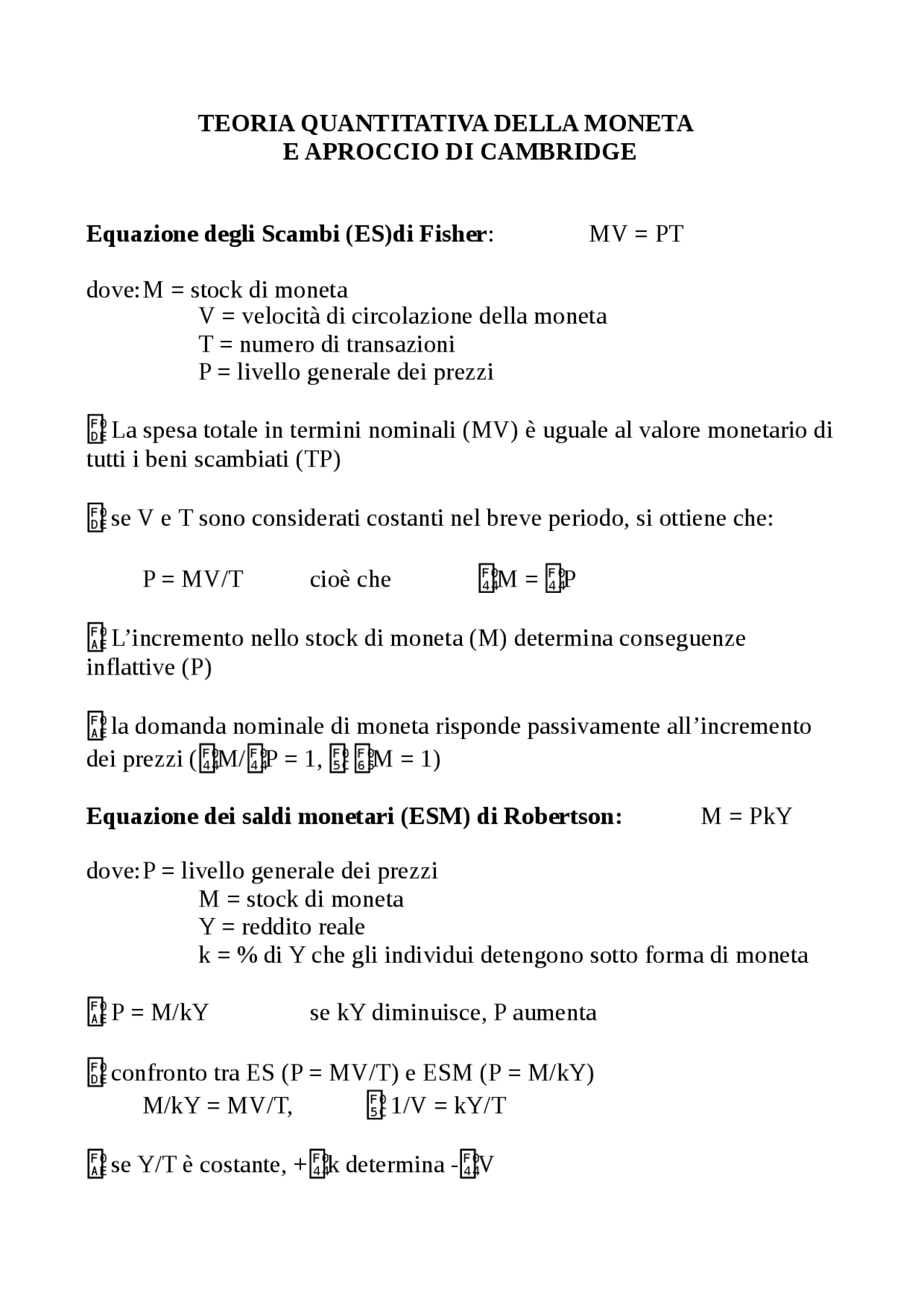 Economia politica teoria quantitativa della Docsity