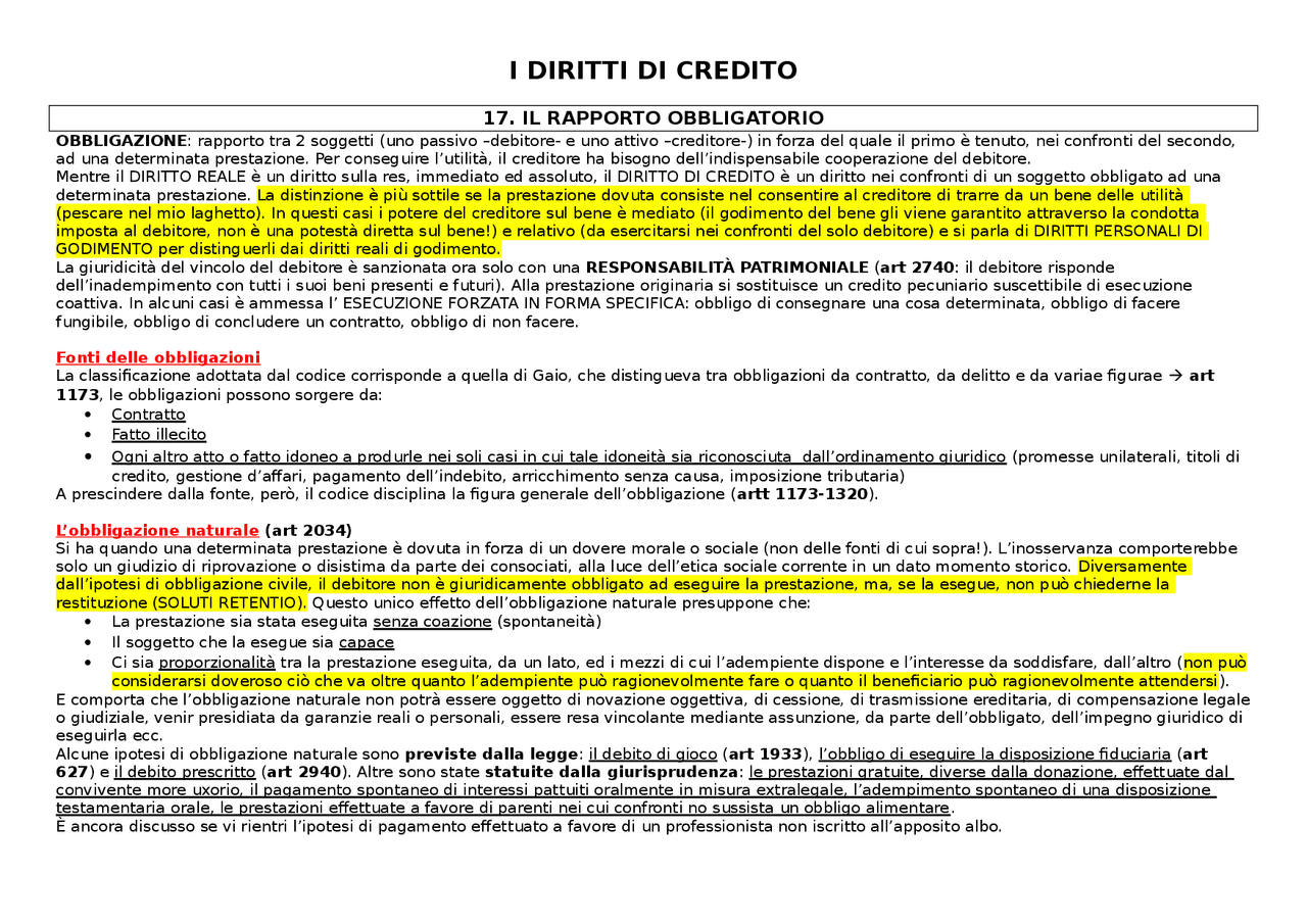 Riassunto del Manuale Torrente:Cap 17-24PARTE V, Diritto Privato - Docsity