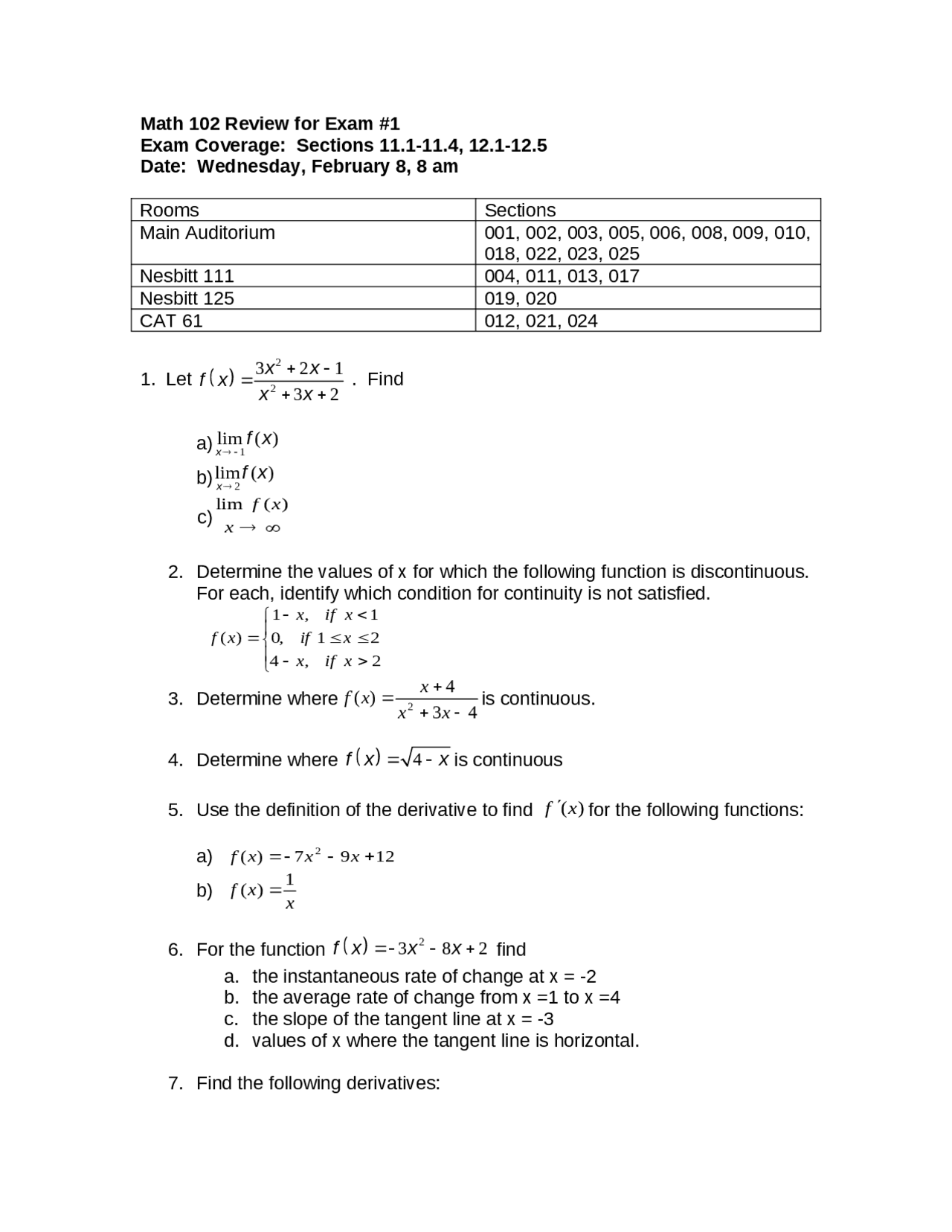Review for Exam 1 - Introduction to Analysis II | MATH 102 - Docsity
