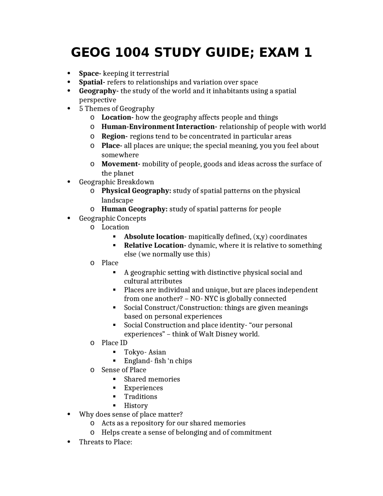 Geography Study Guide: Understanding Spatial Concepts, Themes, and ...