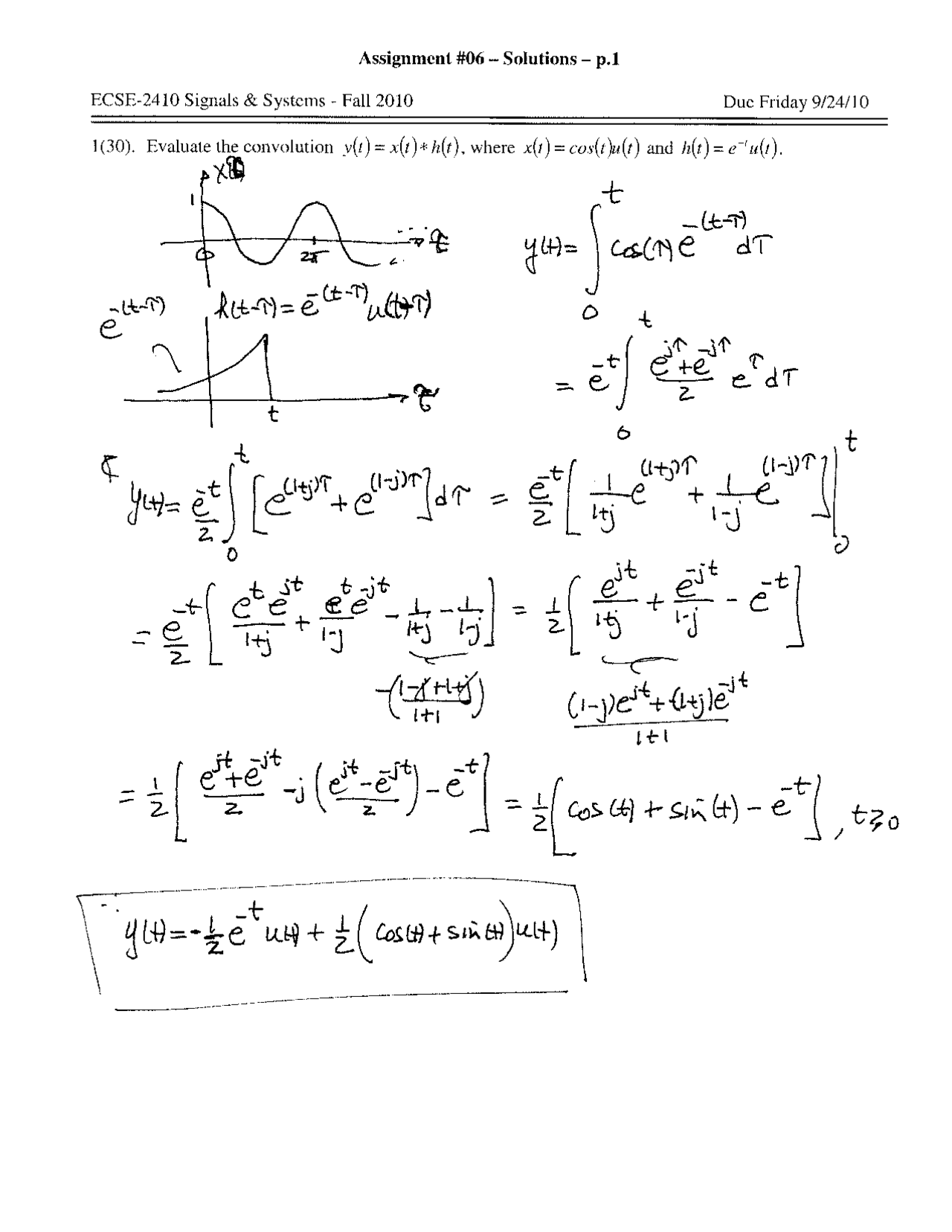 Homework 6 Solved Questions Signals And Systems Fall 10 Ecse 2410 Docsity
