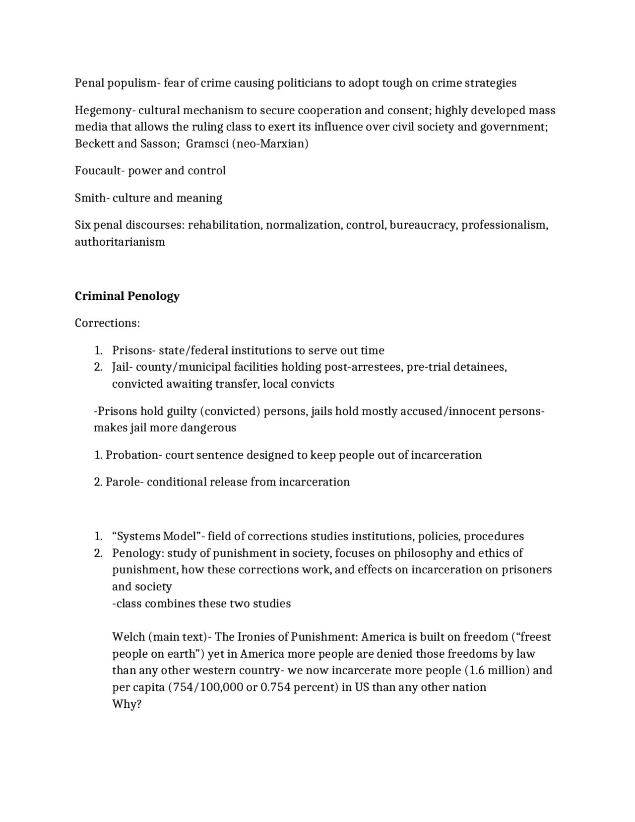 Exam 1 Notes for Criminal Punishment and Society | SOCI 3150 - Docsity