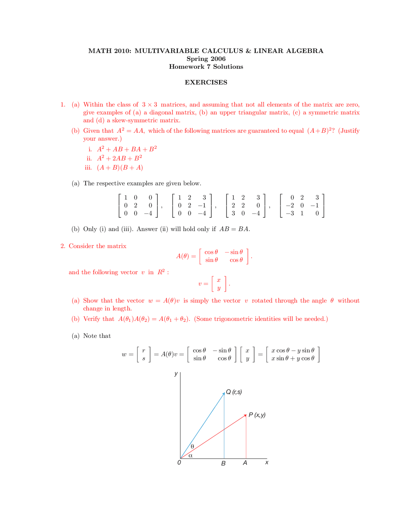 Multivariable Calculus and Matrix Algebra - Homework 7 with Solutions ...