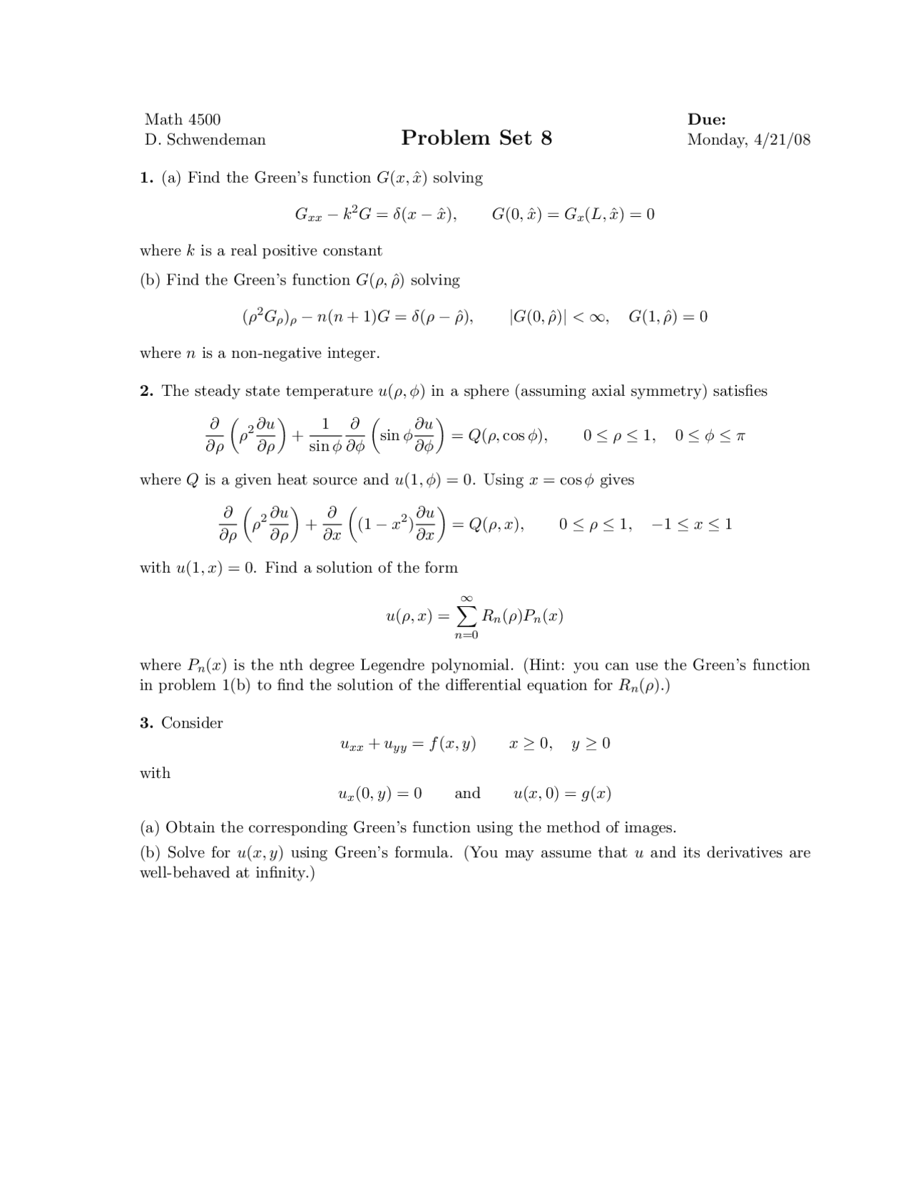 Solved Problem Set 8 - Methods of Partial Differential Equations | MATH ...