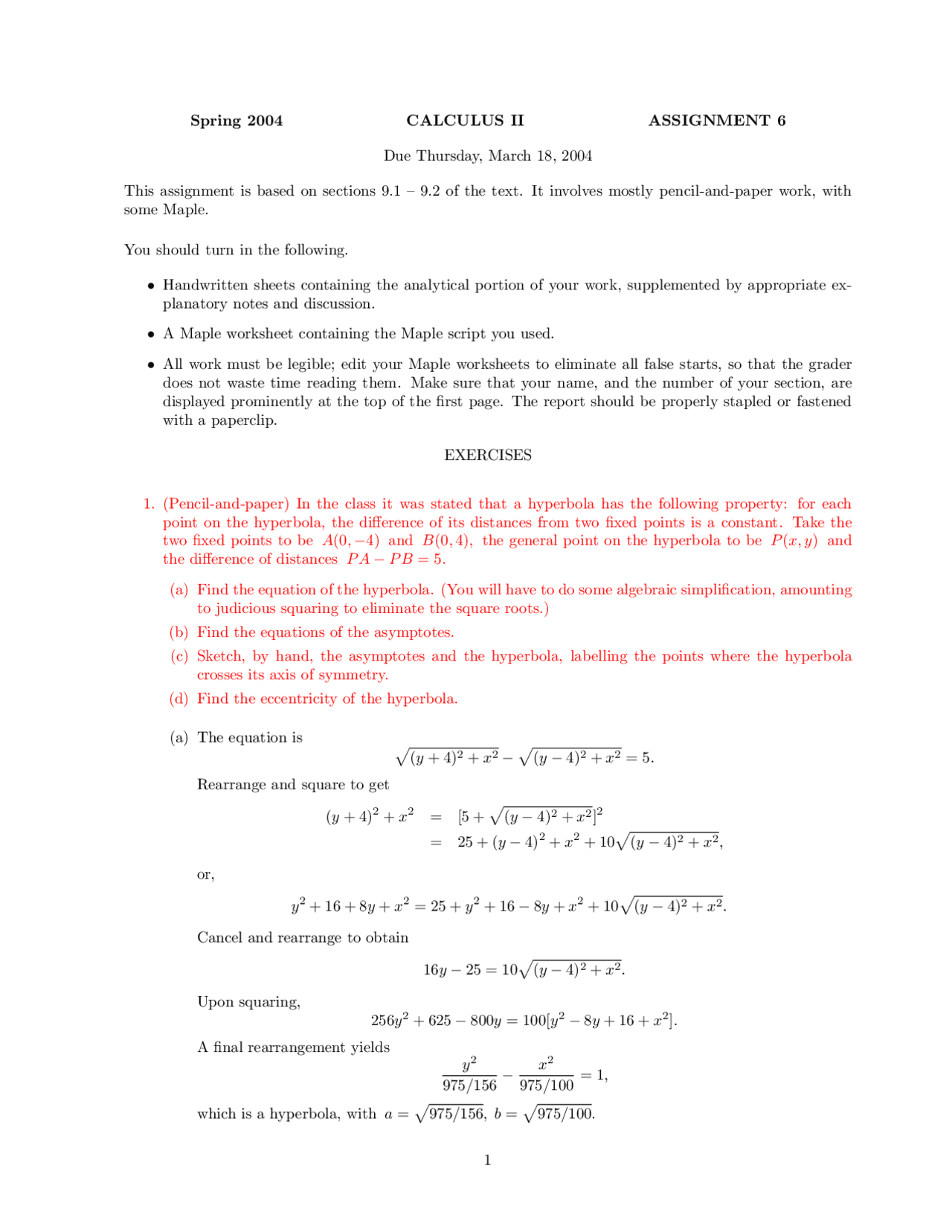Homework 4 Questions with Solutions - Calculus II | MATH 1020 - Docsity