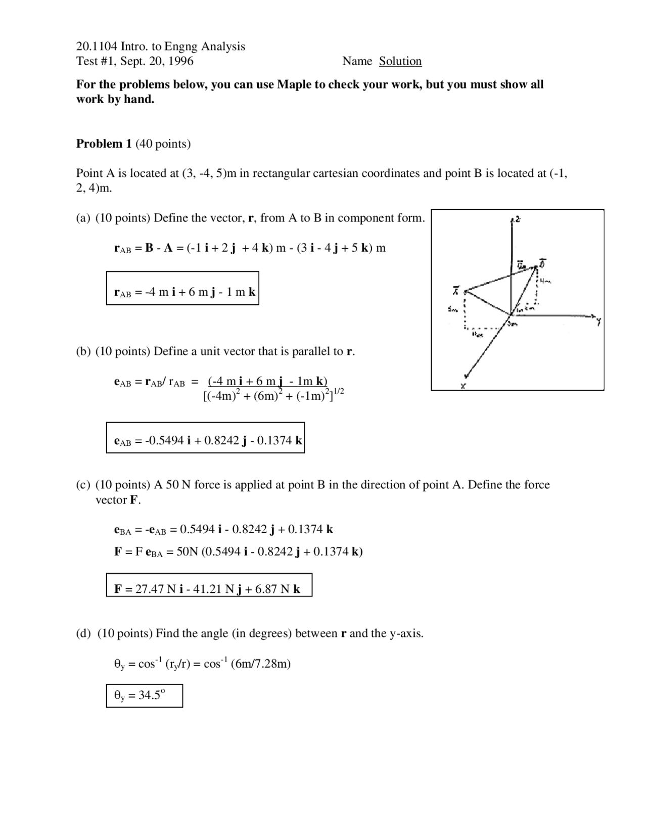 2 Problems With Solutions In Exam 1 On Engineering Analysis Engr 1100 Docsity