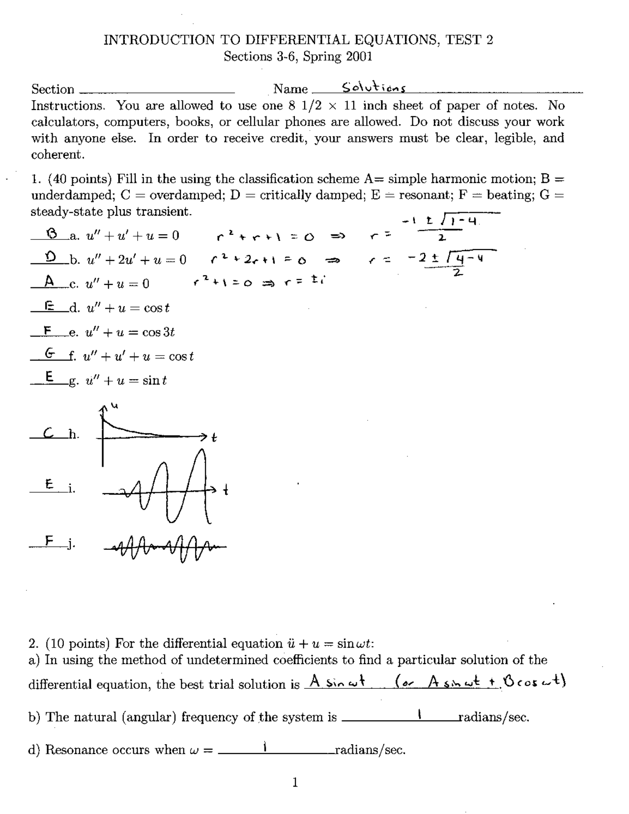 Introduction To Differential Equations Solved Past Paper 01 Math 2400 Docsity Introduction To Differential Equations Solved Past Paper 01 Math 2400 Docsity
