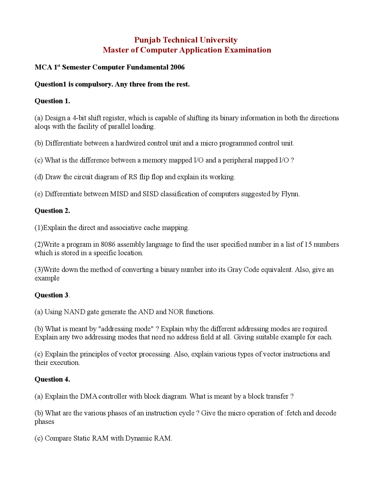 Mastering Computer Exam Computer Fundamental - Exam Paper 2006 - Master of Computer ...