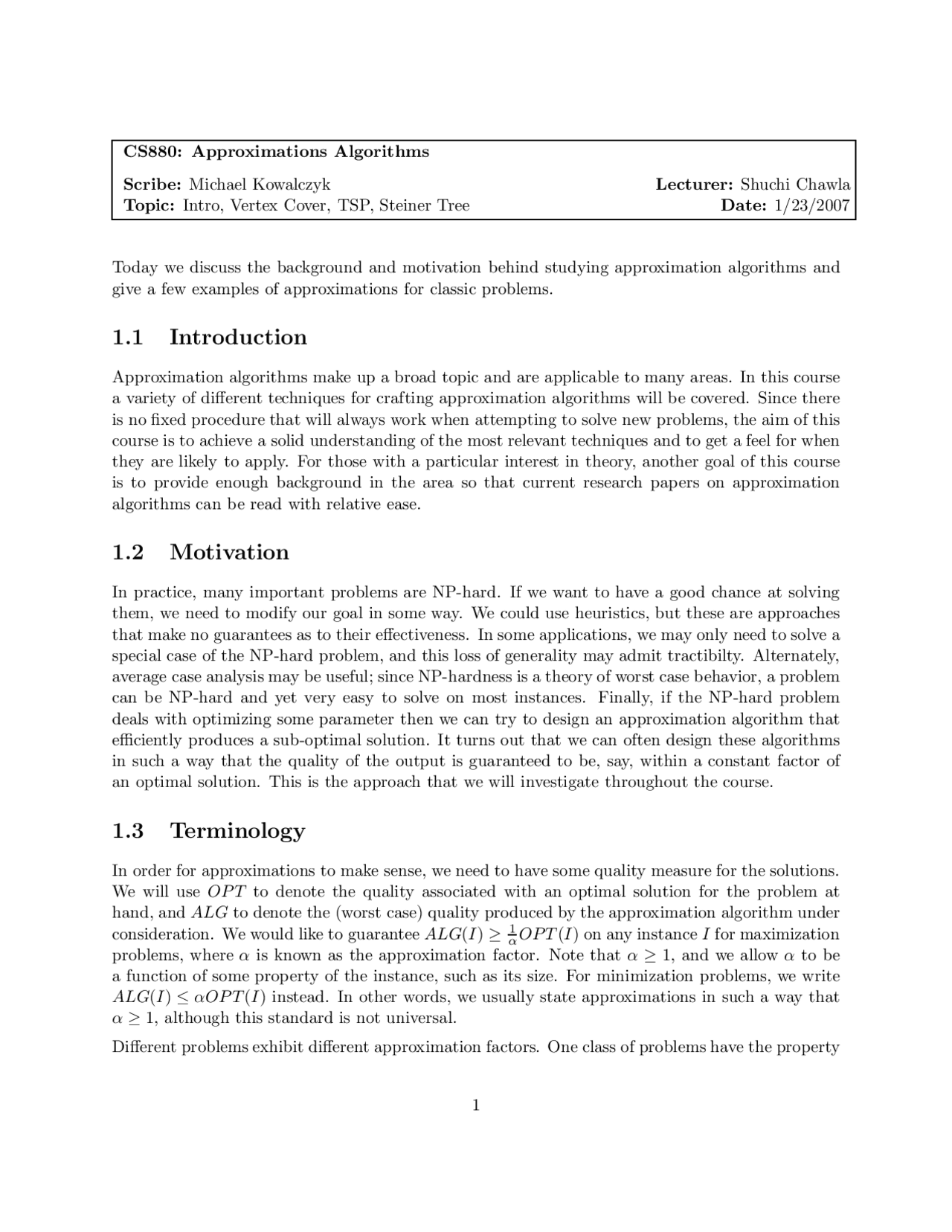 approximation algorithms for optimization | pdf |... Introduction-Approximations Algorithms-Lecture 01 Notes-Computer ...