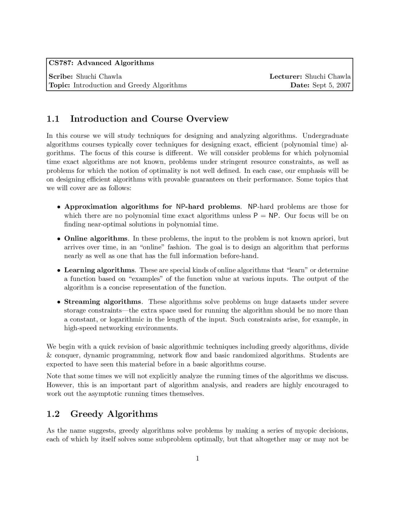 Introduction and Greedy Algorithms-Advanced Algorithms-Lecture 01 Notes ...