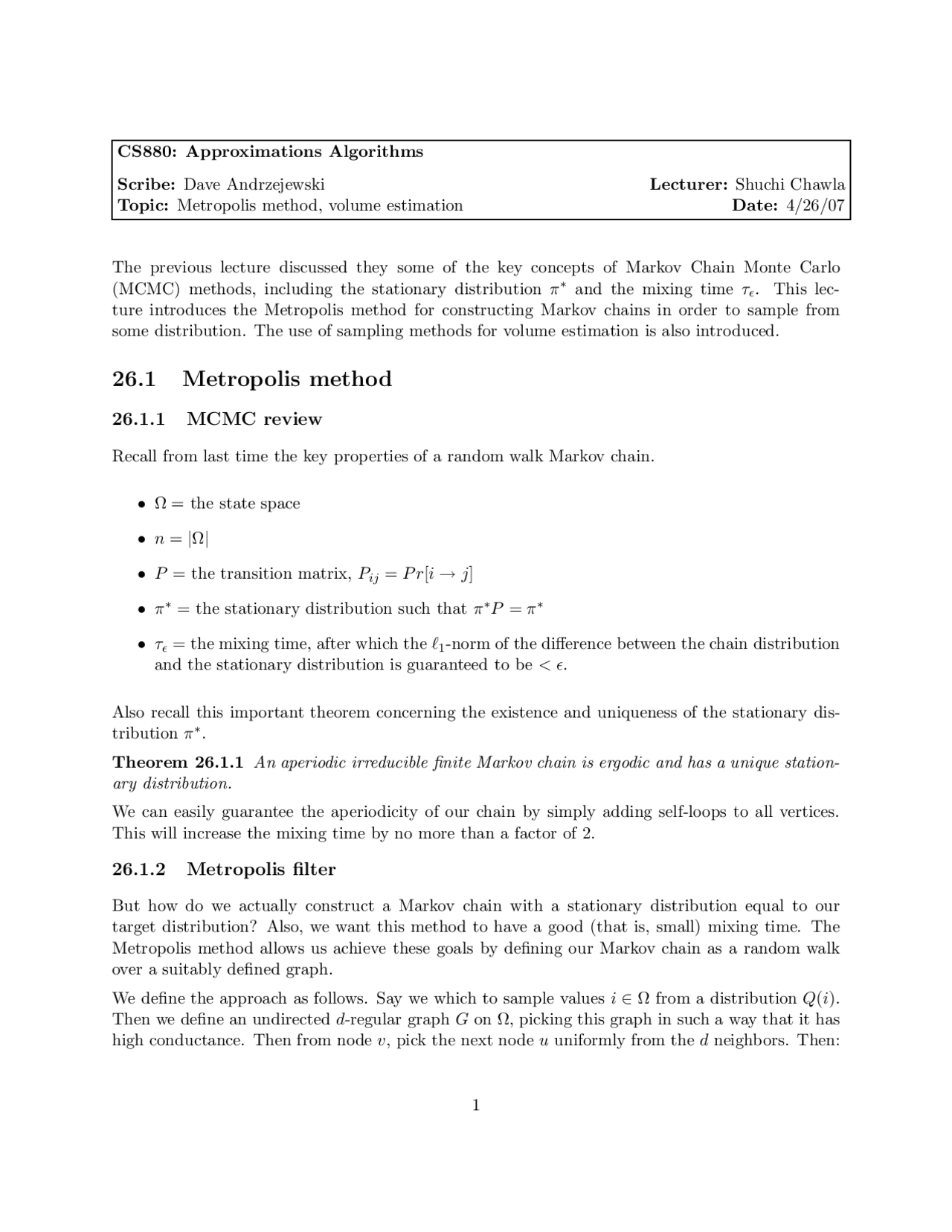 Metropolis Method-Approximations Algorithms-Lecture 25 Notes-Computer ...