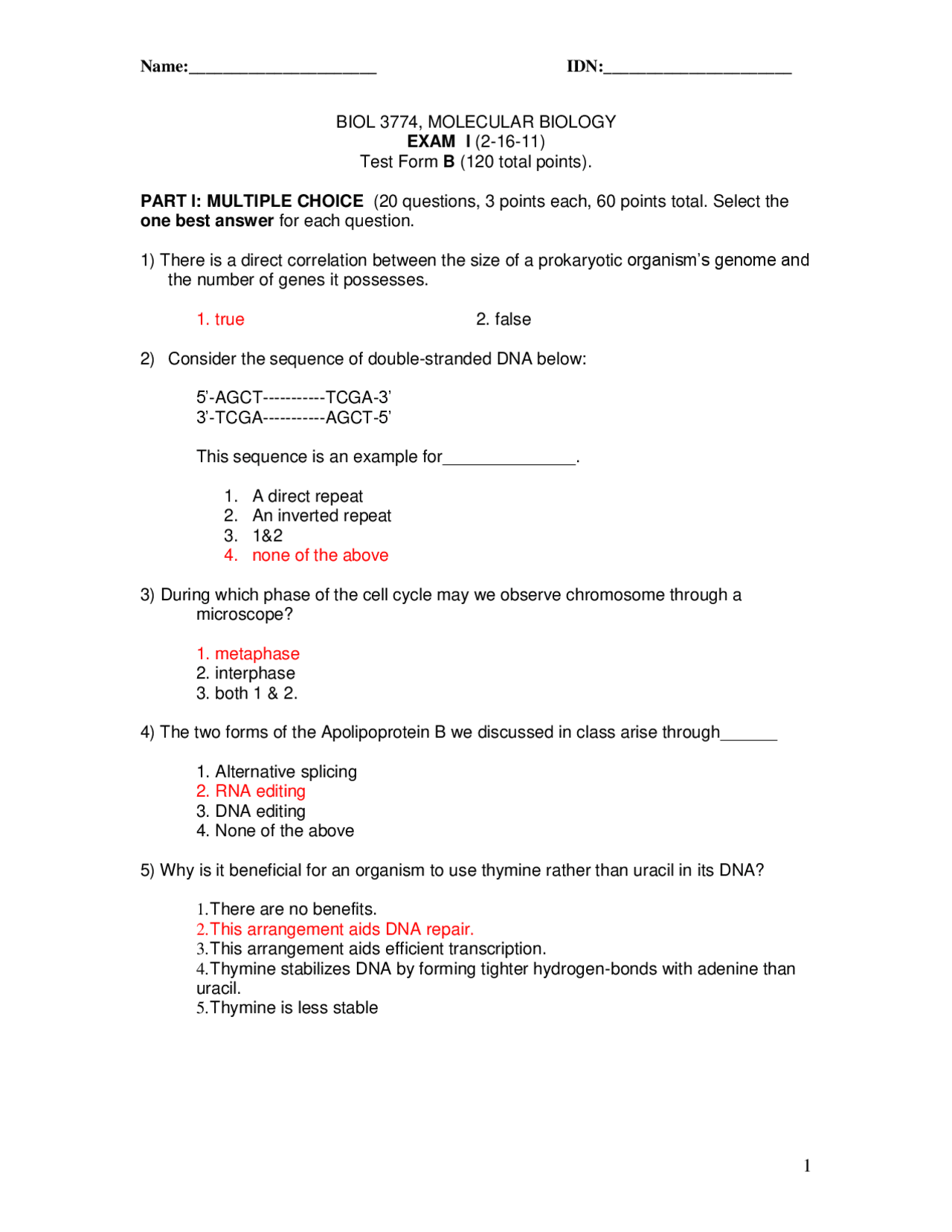 exam-1-questions-with-answer-key-molecular-biology-biol-3774-exams-molecular-biology-docsity