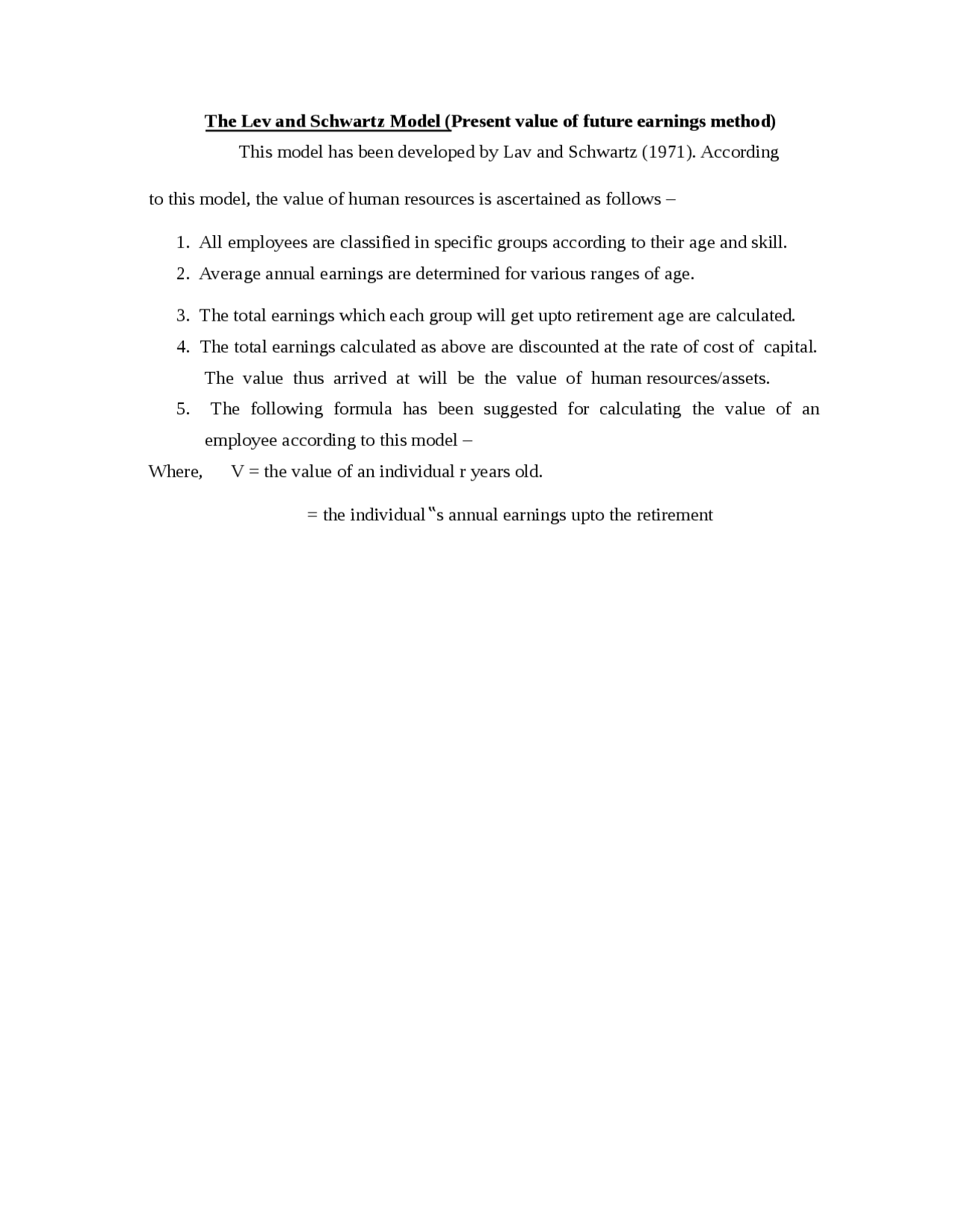 Lev Model Human Resource Accounting - The Lev and Schwartz Model - Notes ...