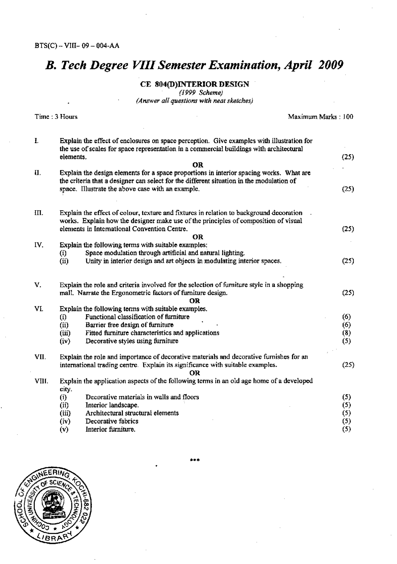 Interior Design Exam Paper April 2009 Civil engineering 8th