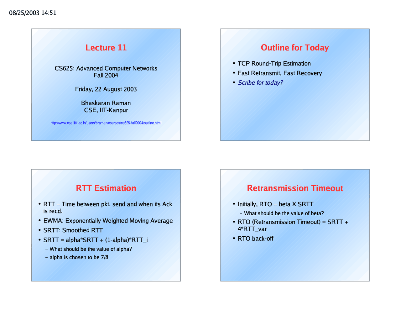 RTT-Advanced Computer Networks-Lecture 11 Slides-Computer Science ...