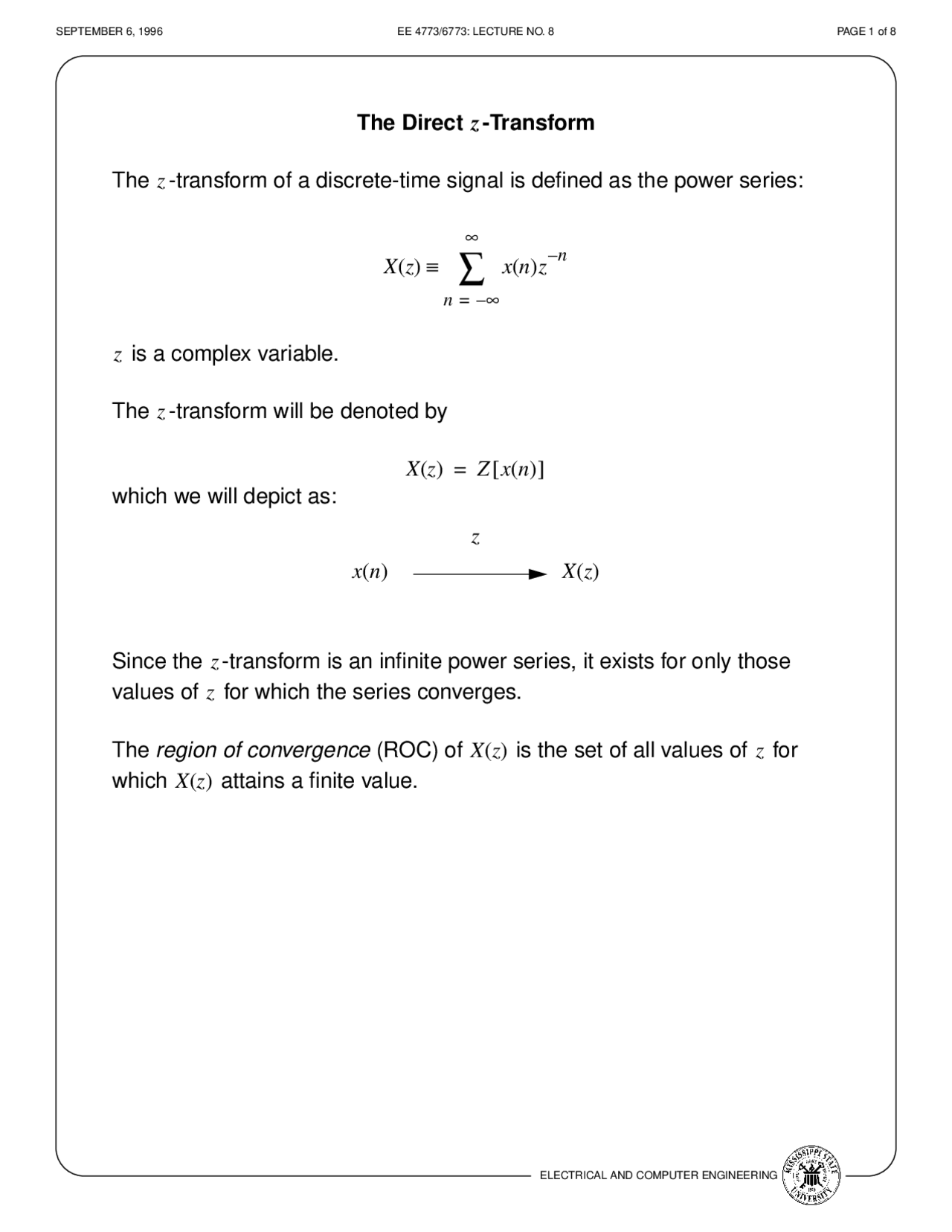 Z Transform Questions Direct Z-transform-Digital Signal Processing-Lecture 08 Slides ...