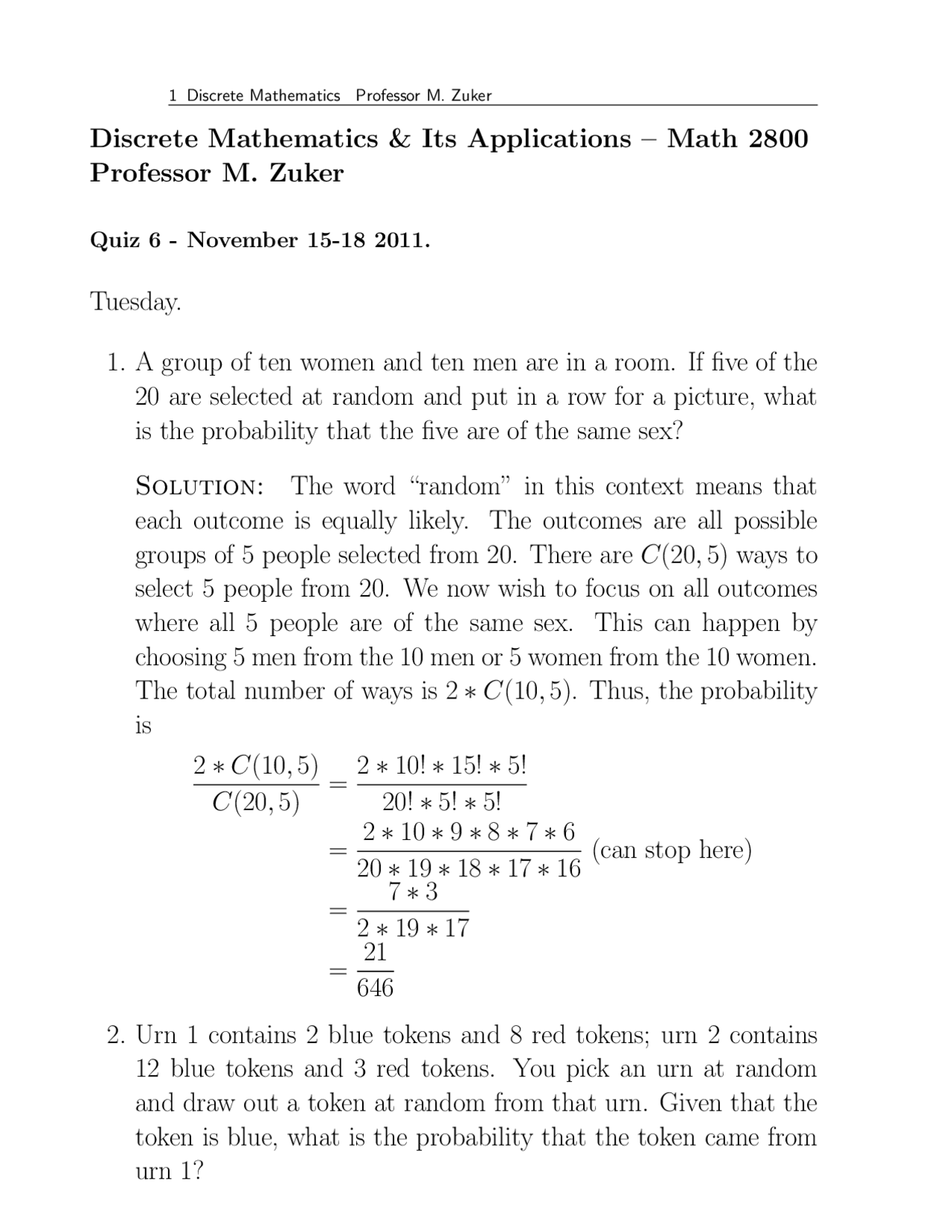 Quiz 6 Solutions - Introduction to Discrete Structures | MATH 2800 ...
