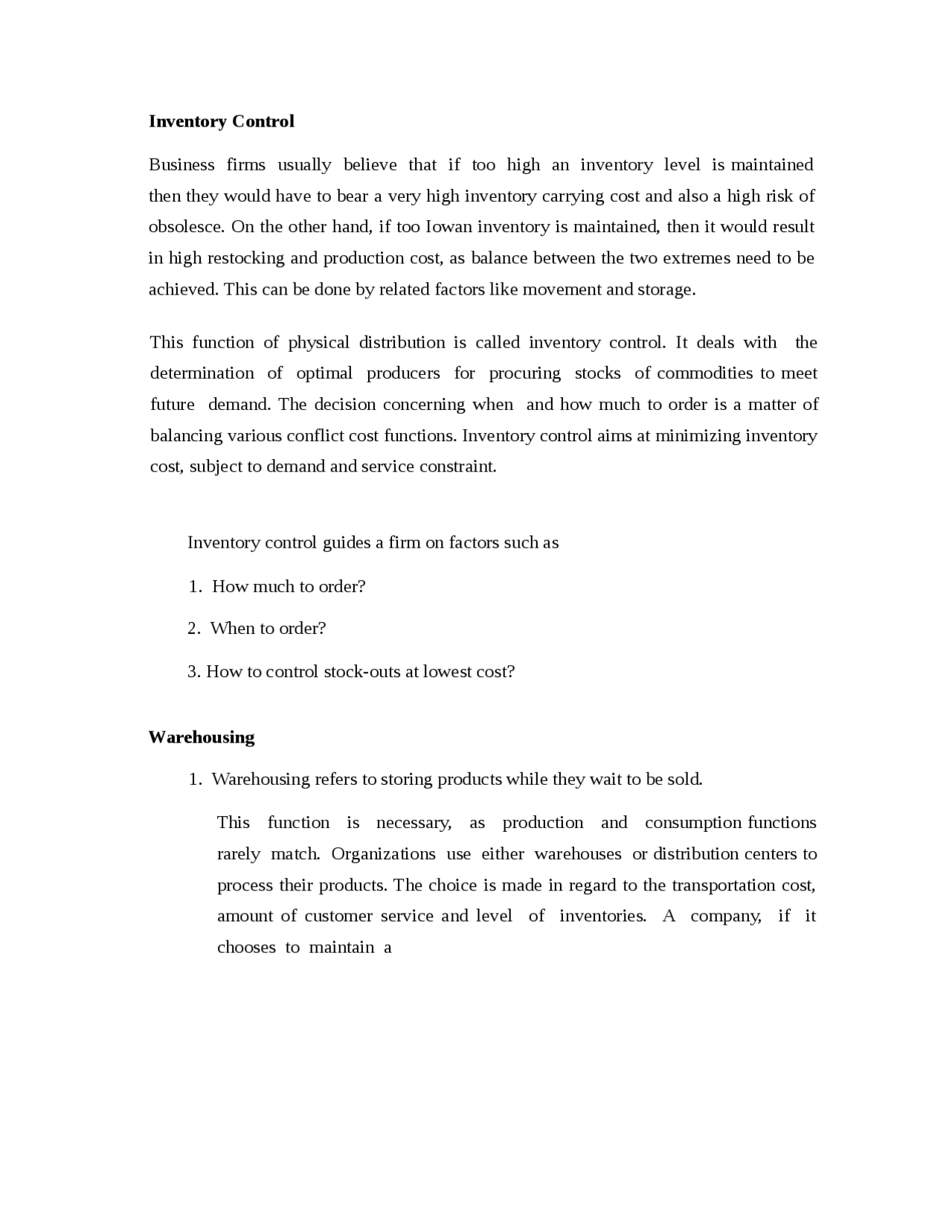 Logistics Management - Inventory Control - Notes - Business Management ...