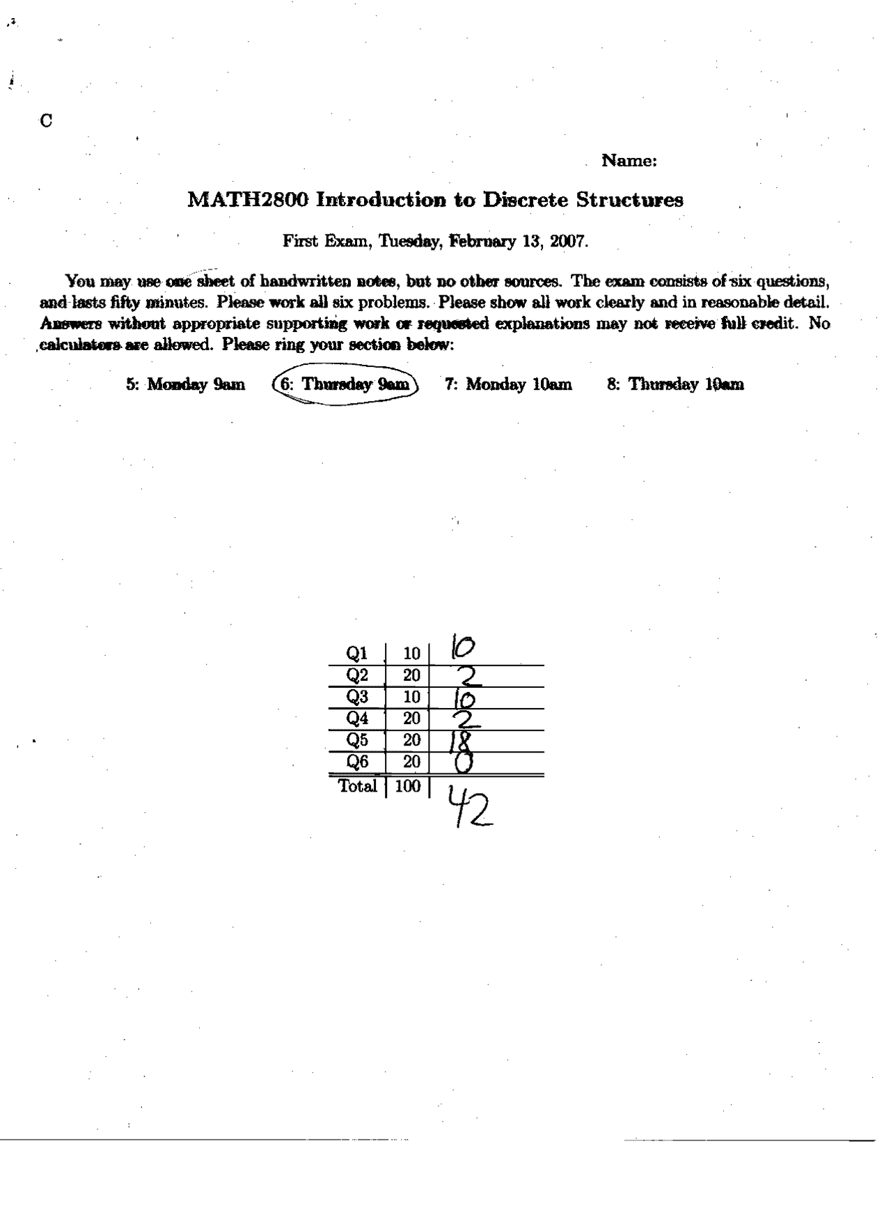 Introduction to Discrete Structures - Final Exam with Solutions | MATH ...