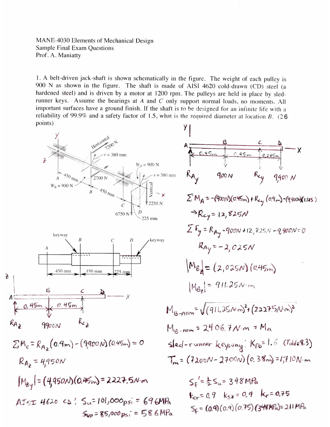 Sample Final Exam Questions - Elements of Mechanical Design | MANE 4030 ...