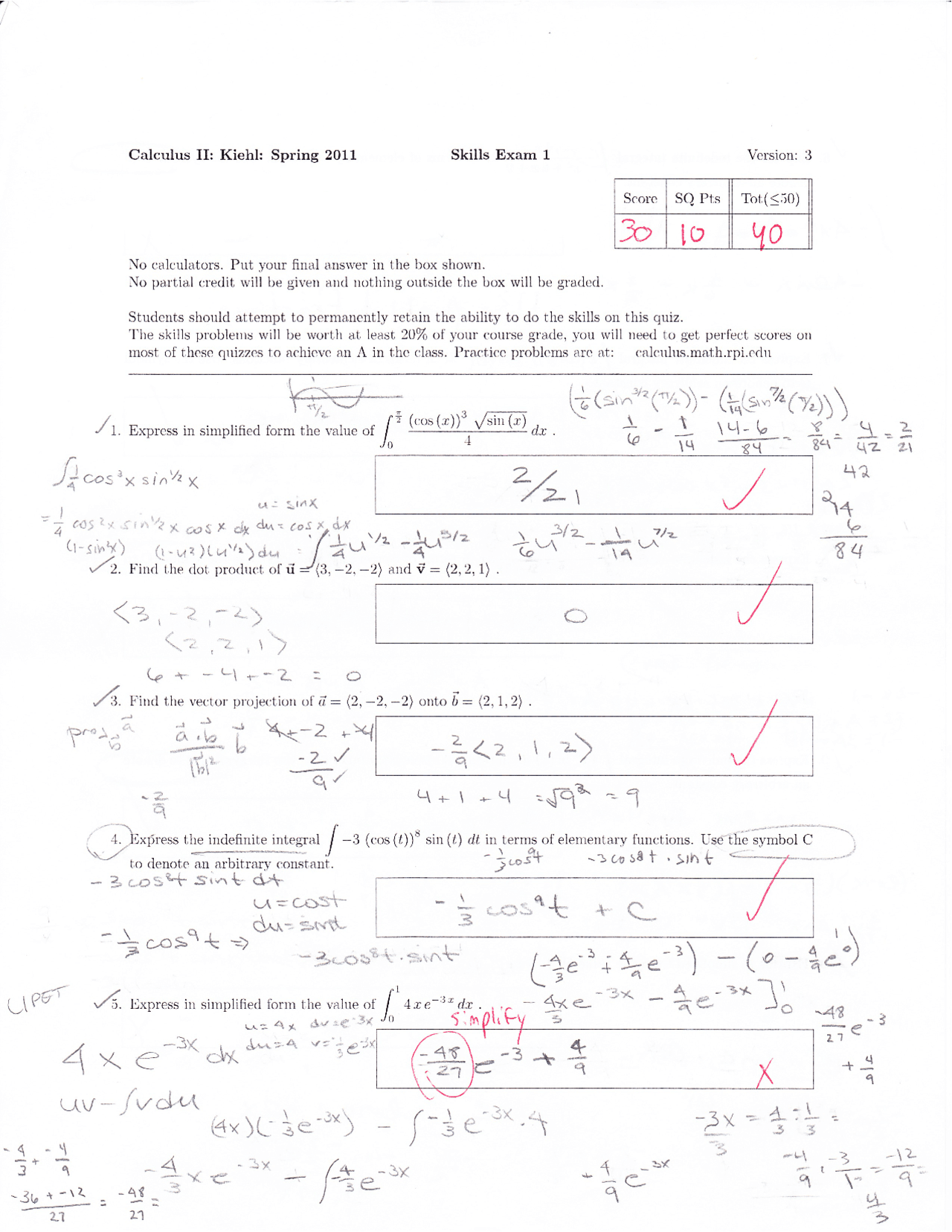 Skill Final Exam 1 - Calculus II | MATH 1020 - Docsity