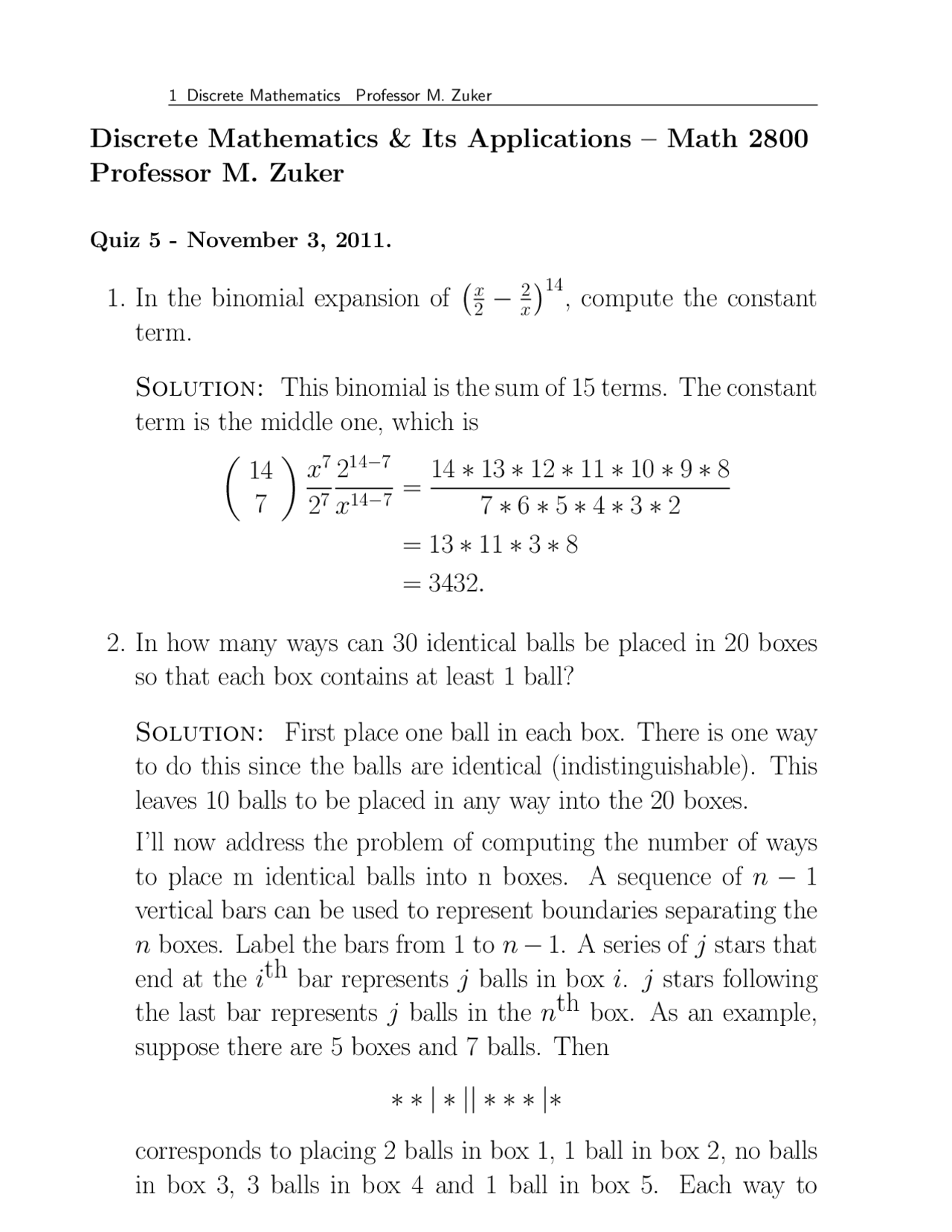 2 Problems on Discrete Mathematics and its Application - Quiz 5 | MATH ...