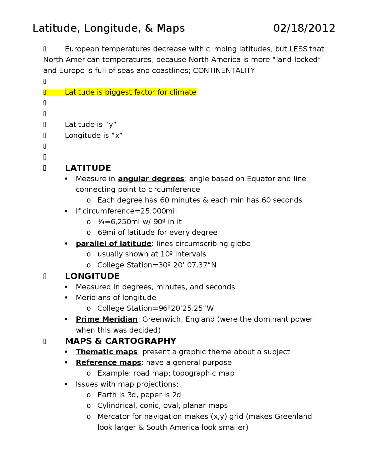 Latitude, Longitude and Maps - Notes | GEOG 203 - Docsity