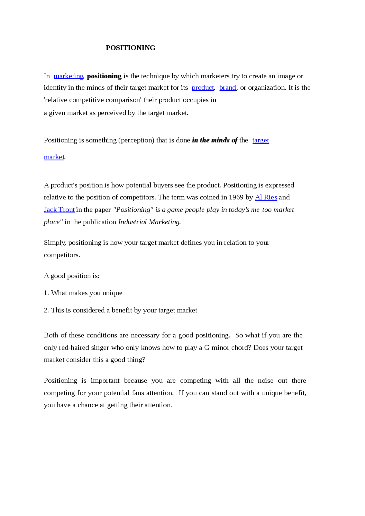Industrial Marketing System - Positioning - Notes - Business ...