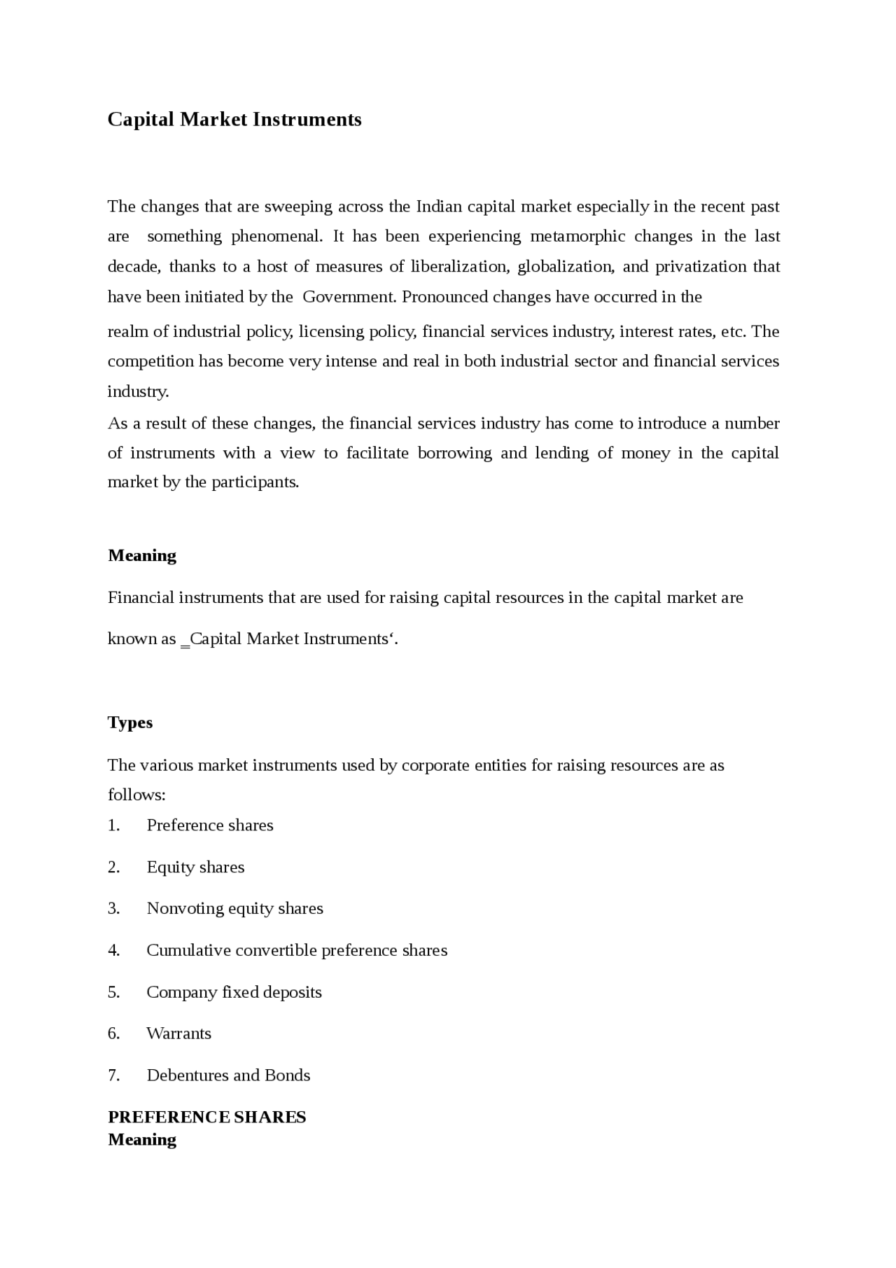 Security and Security Market Operations - Capital Market Instruments ...