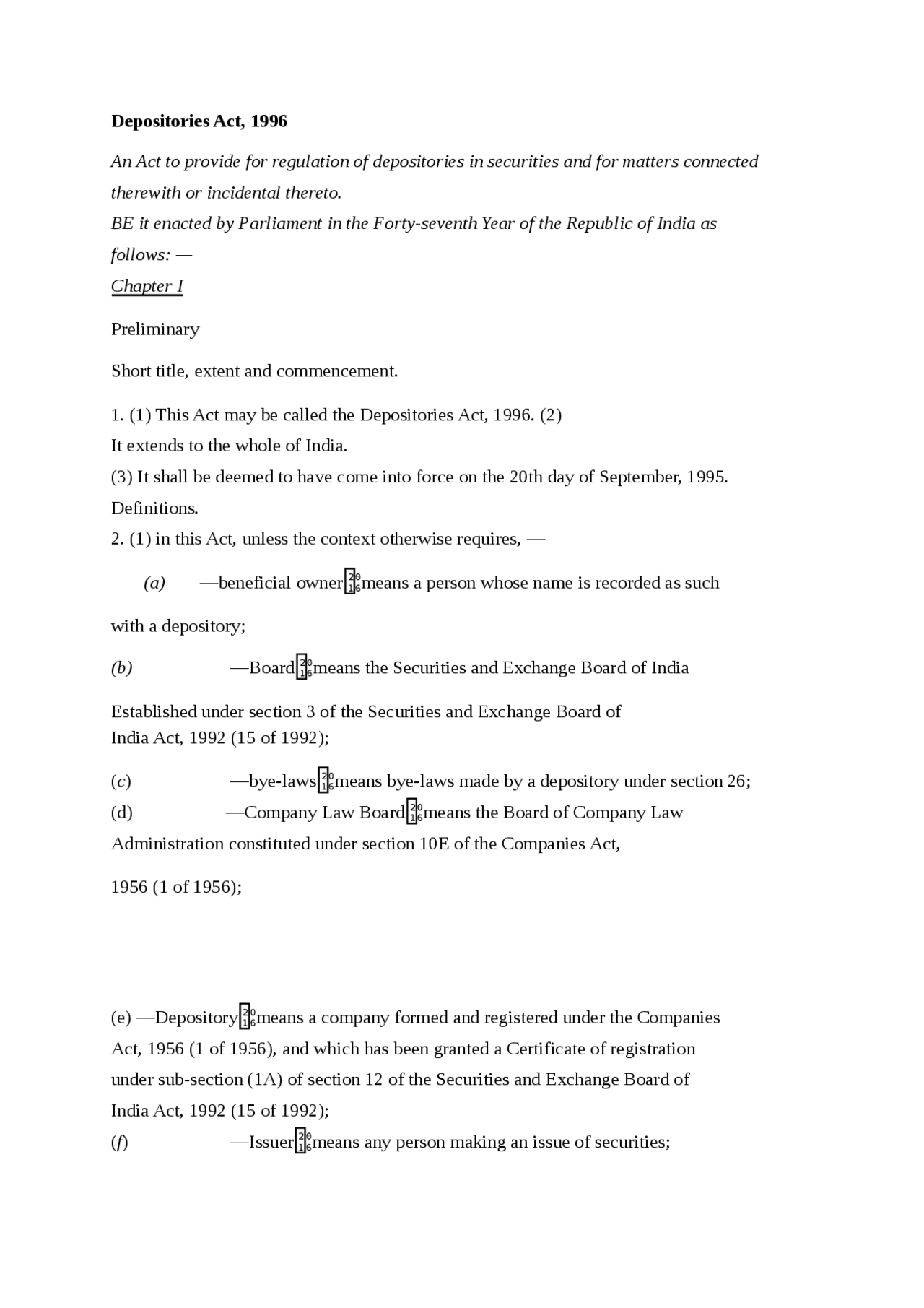 Depositories Act 1996: A Short Overview | Study notes Financial ...