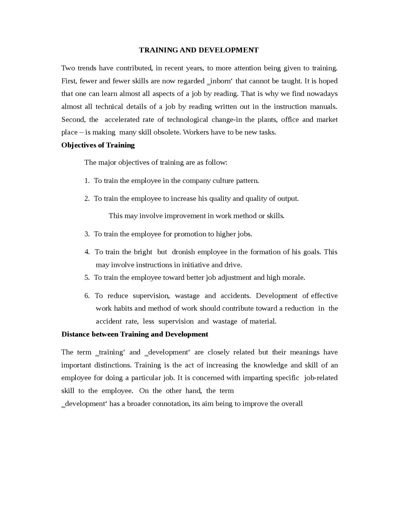 Employee Legislation - TRAINING AND DEVELOPMENT - Notes - Business ...