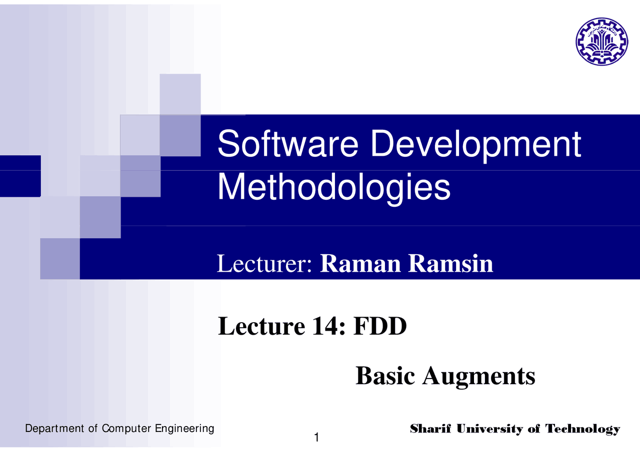 FDD Basic Augments-Software Development Methodologies- Lecture 14 ...