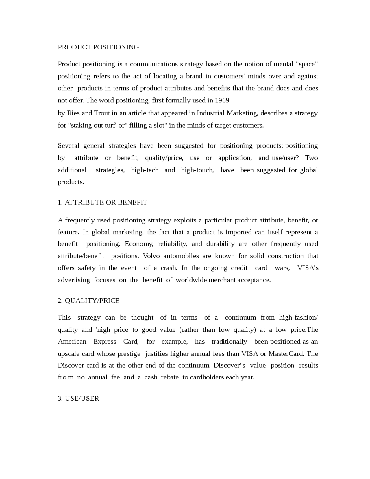 Global marketing management-PRODUCT POSITIONING-Notes-Business ...