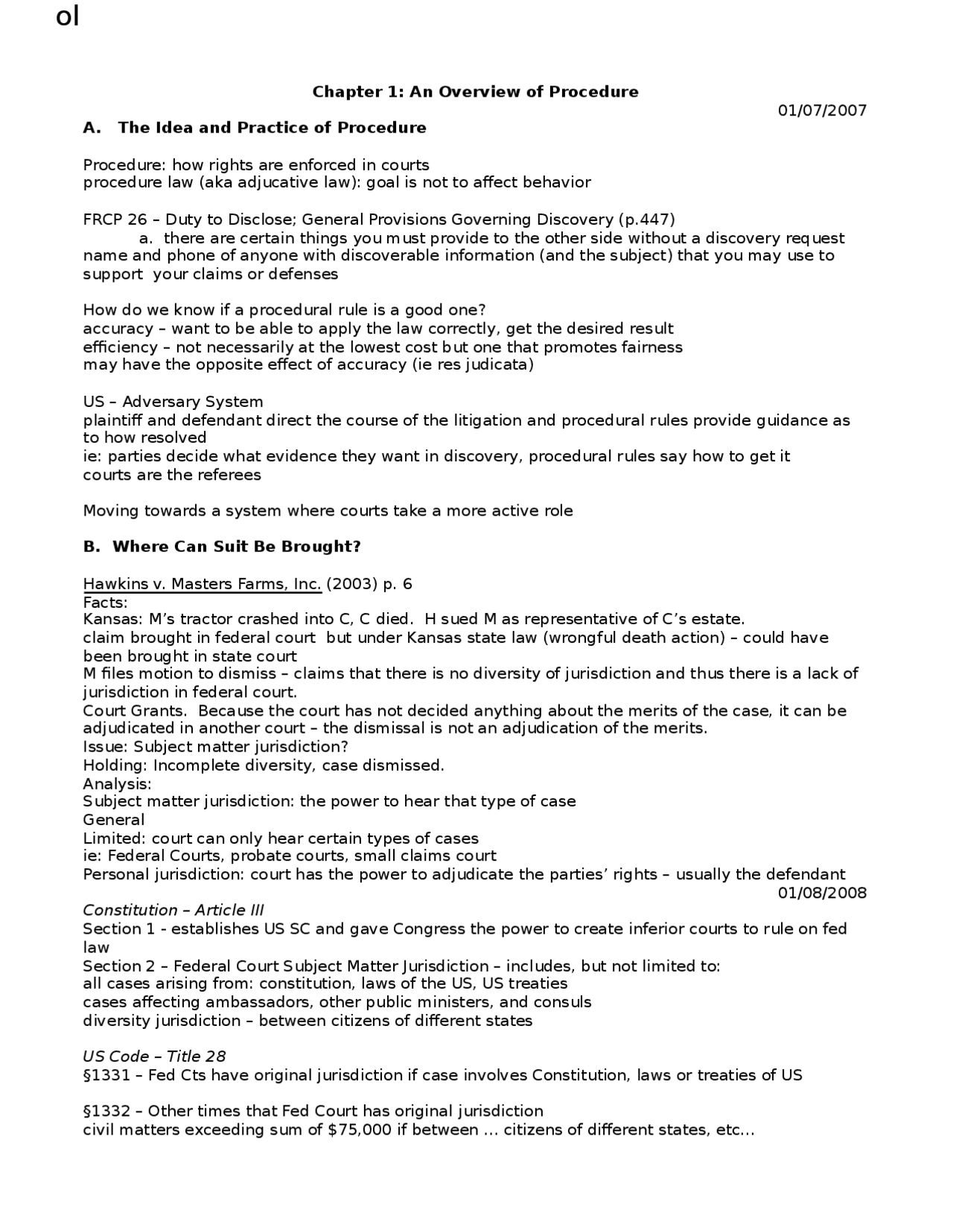 Civ Pro Outline Docsity