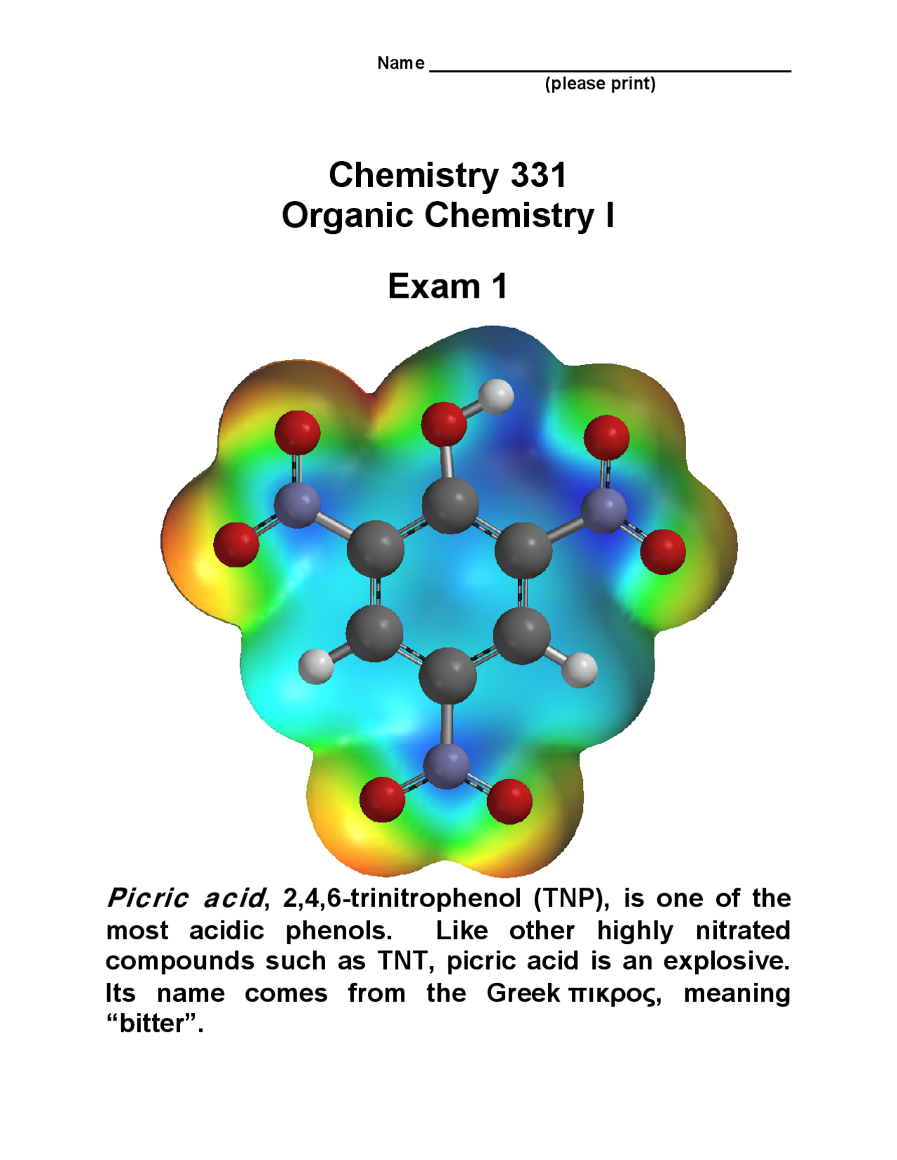 7 Problems on Picric Acids in Organic Chemistry - Test 1 | CH 331 - Docsity