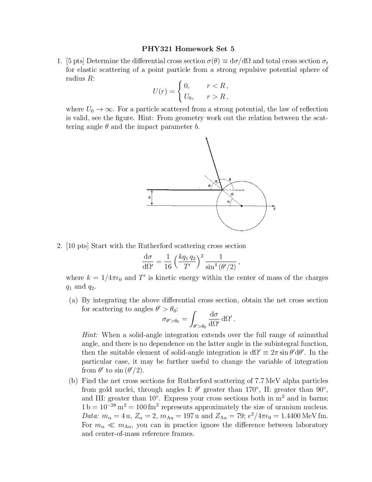 6 Problems on Classical Mechanics I - Assignment Set 5 | PHY 321 - Docsity