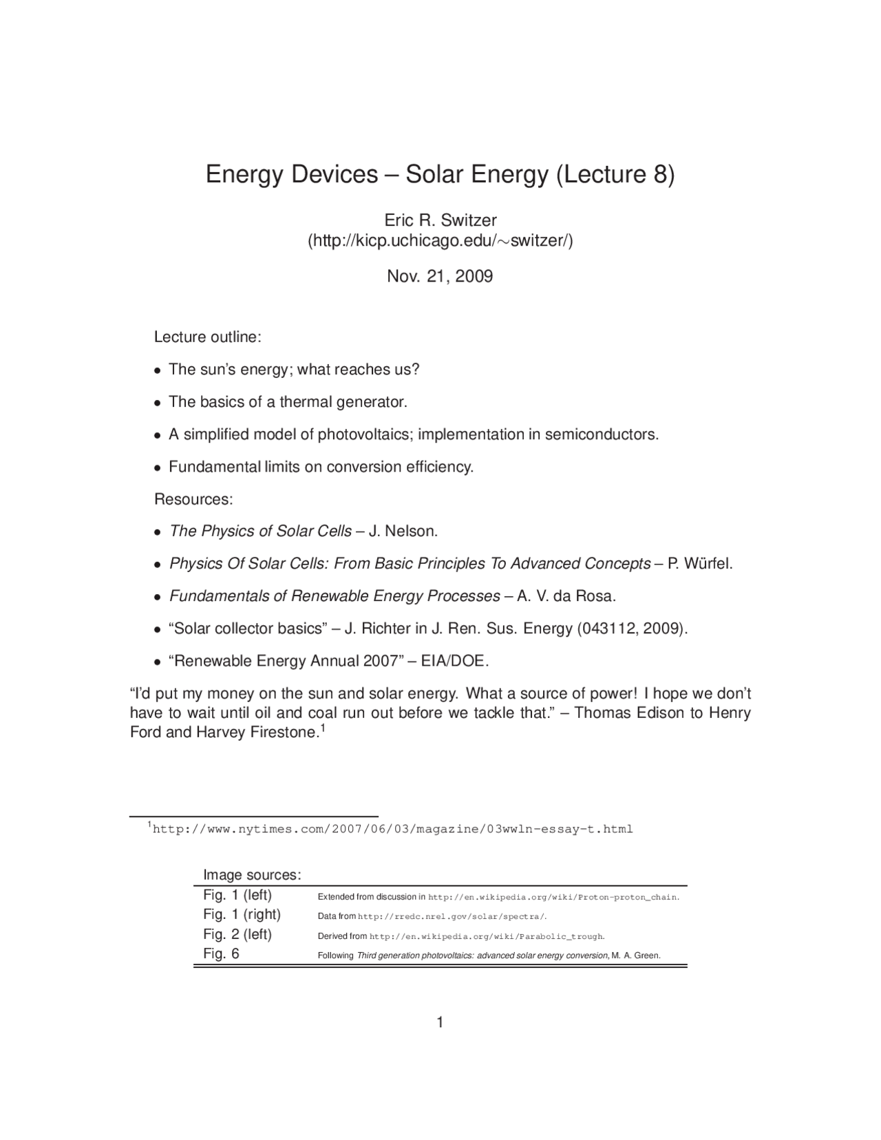 Solar Energy-The Physics of Energy Devices-Lecture 8 Notes-Physics ...