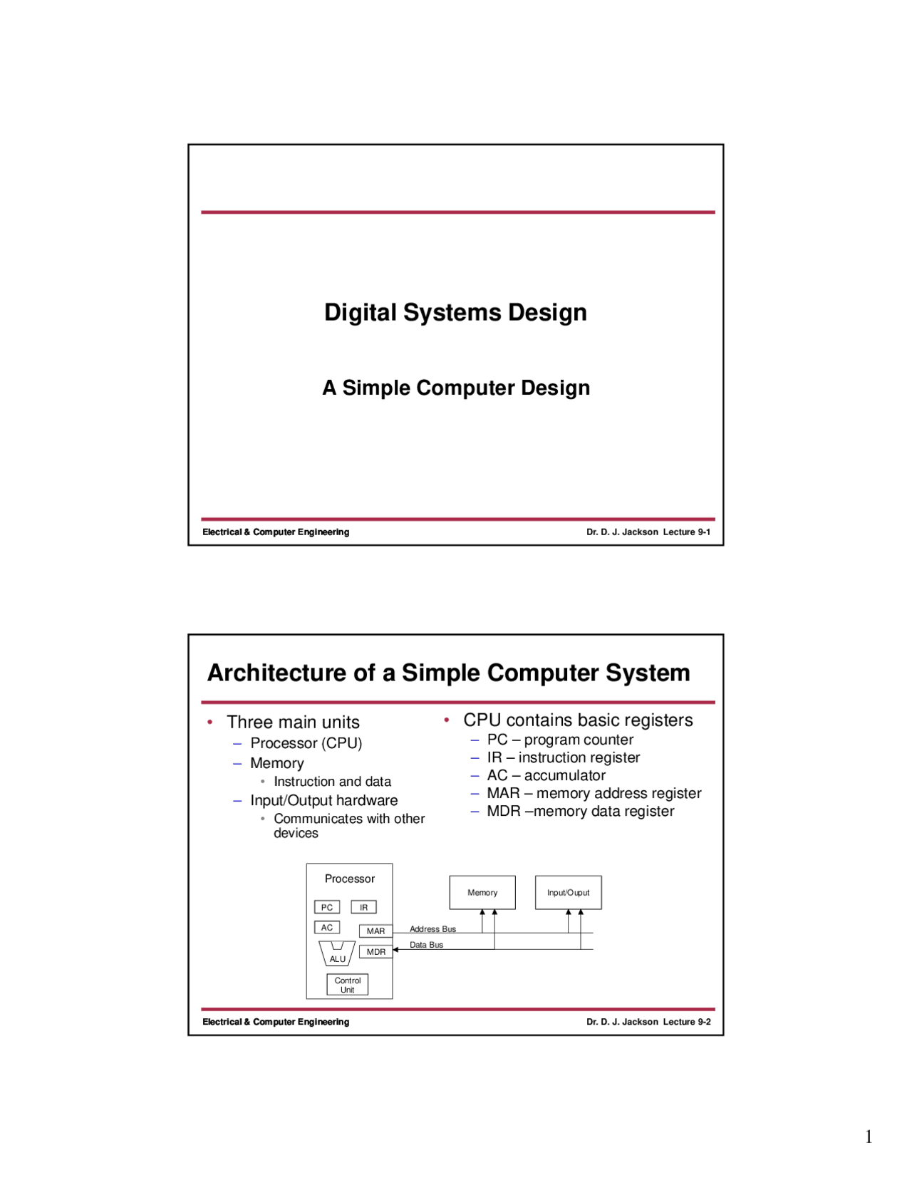 Simple Computer Design-Digital Systems Design-Lecture 09 Slides ...