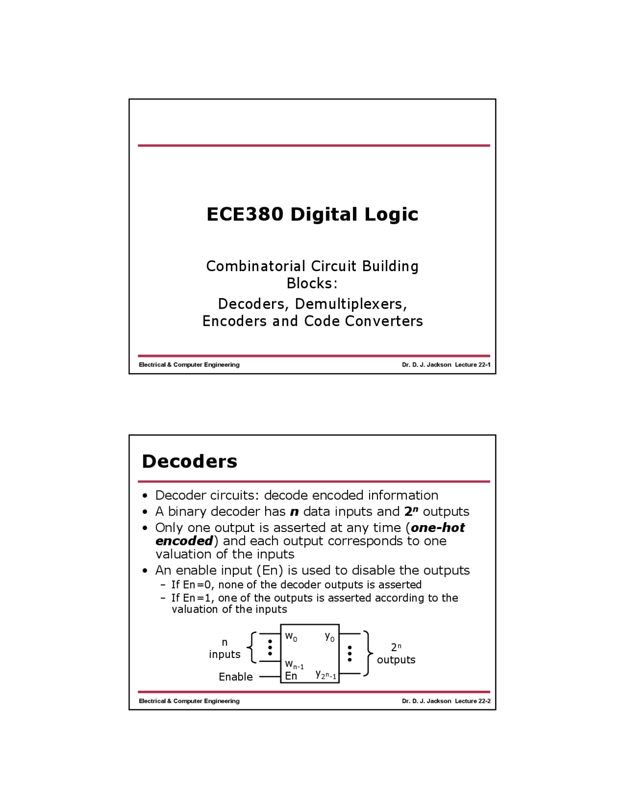 Combinatorial Circuit Building Blocks-Digital Logic - Lecture 22 - Docsity