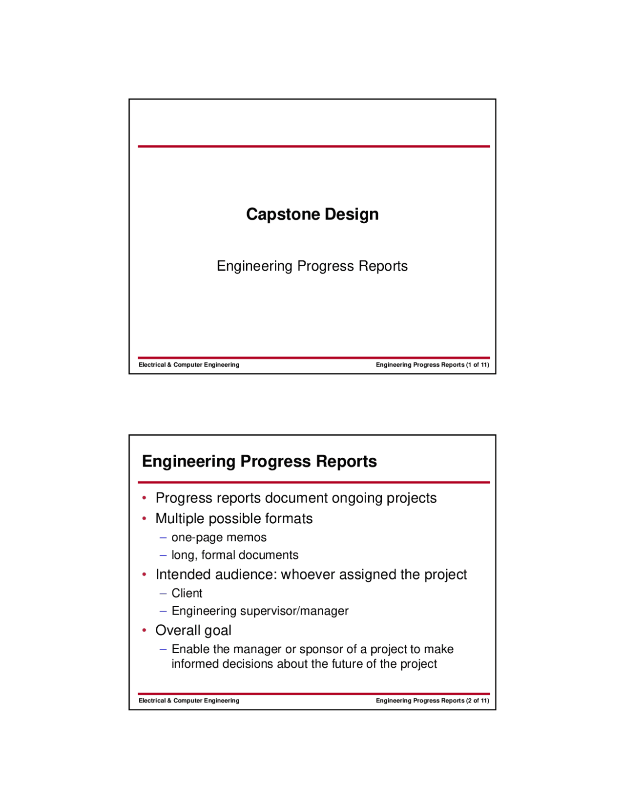 Importance of Progress Reports in Electrical & Computer Engineering ...
