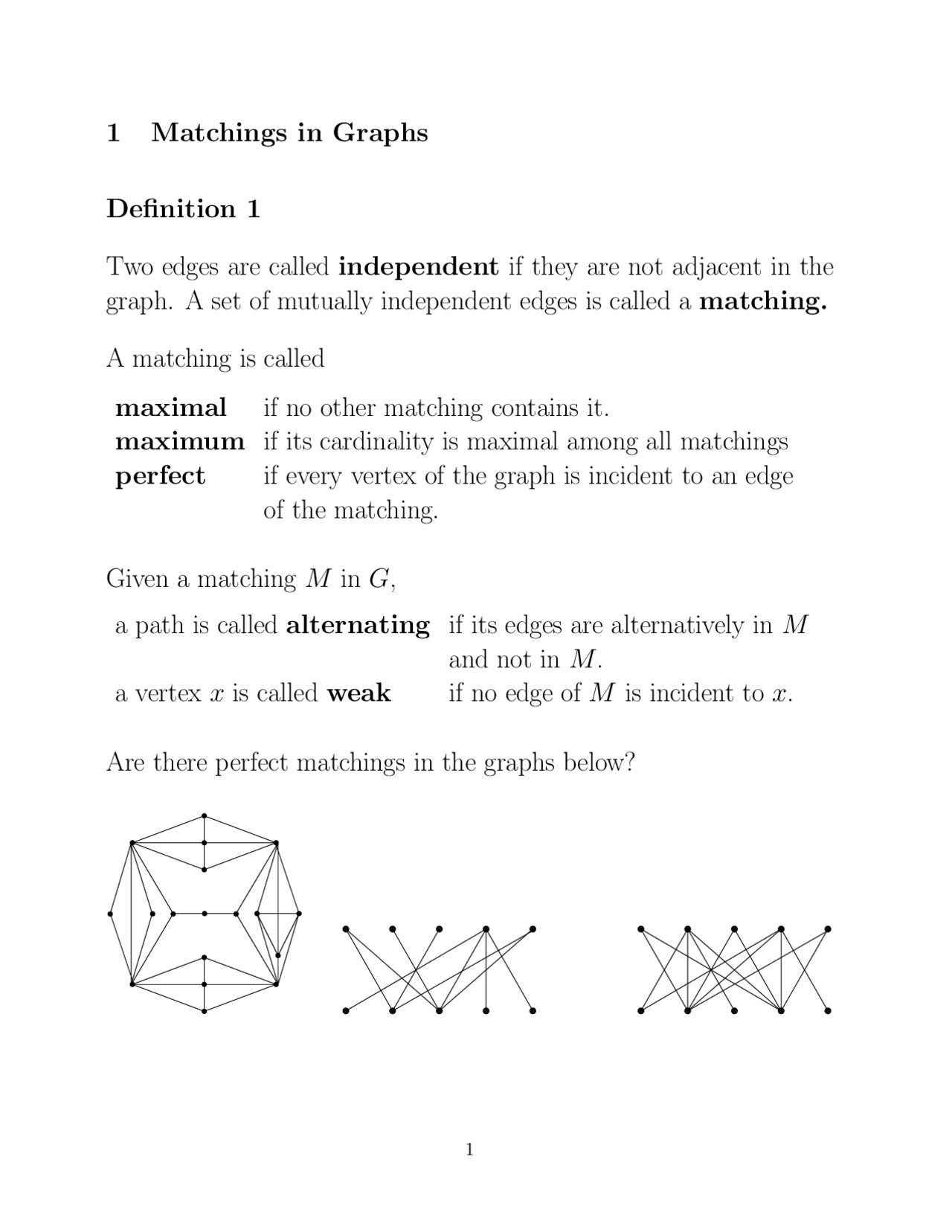 Matchings in Graphs - Graph Theory - Notes | CSCI 4260 - Docsity