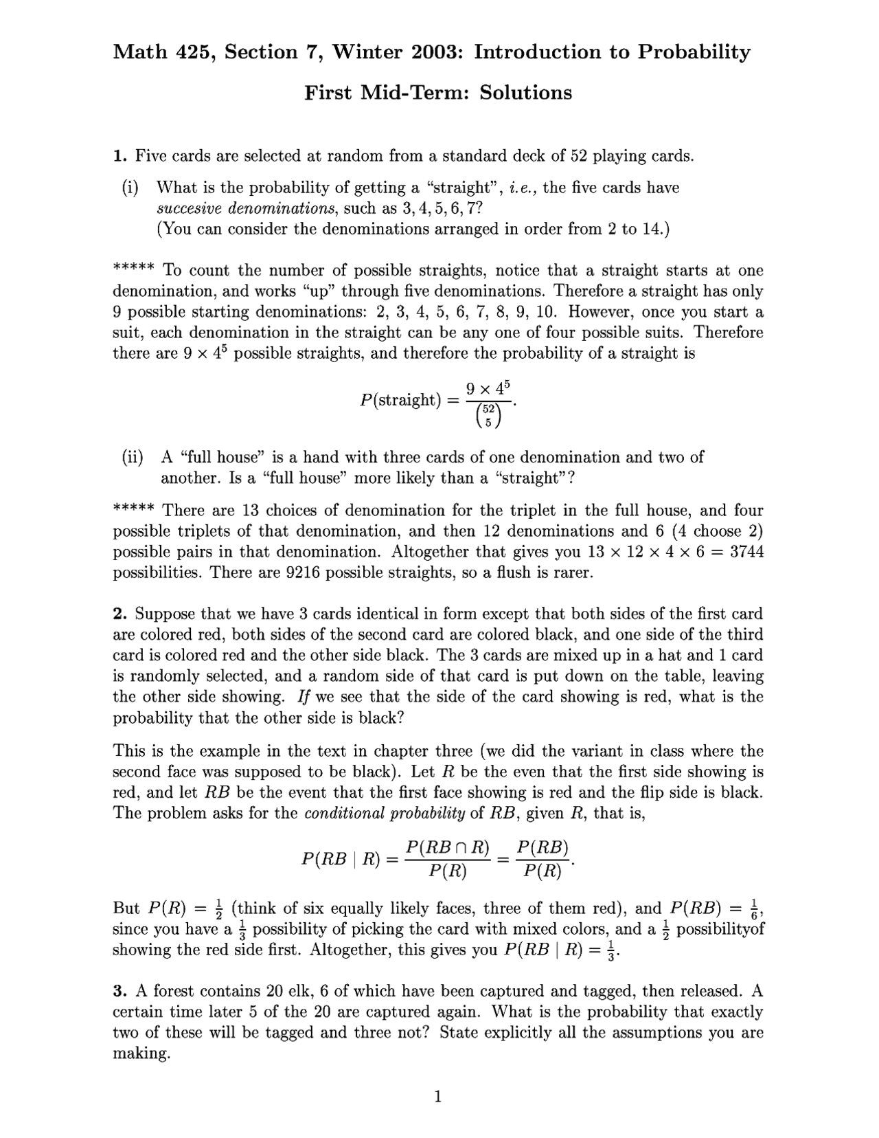 First Midterm Exam with Solution - Introduction to Probability | STATS ...