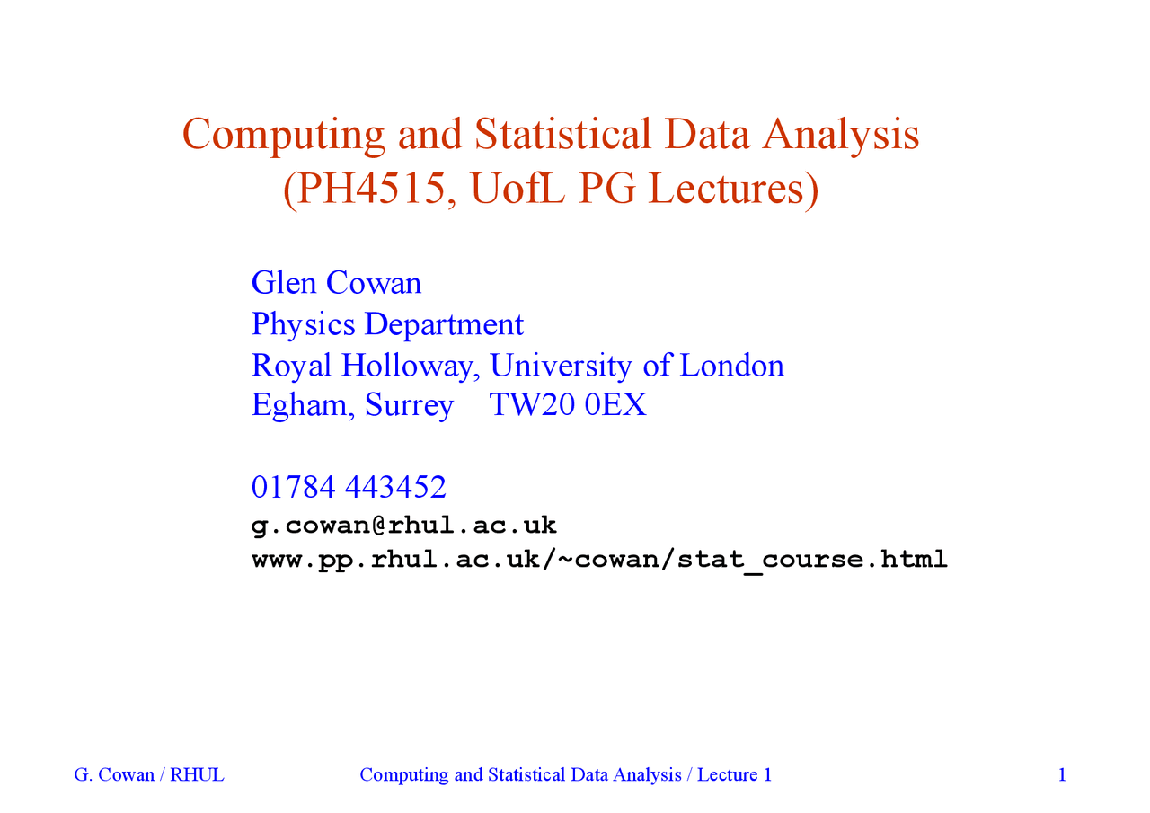 C Outline-Computing and Statistical Data Analysis-Lecture 01 Slides ...