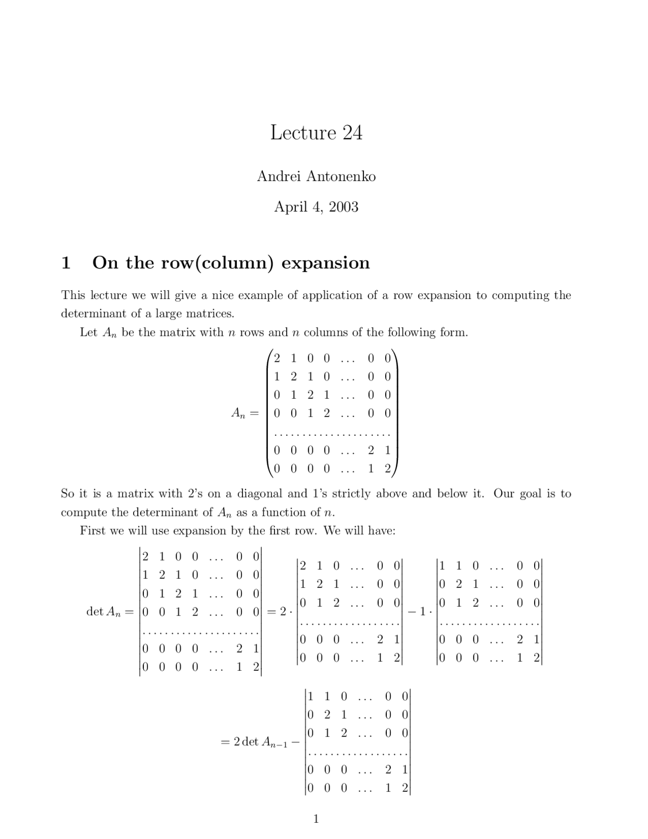 Row Column Expansion-Linear Algebra-Lecture 25 Notes-Applied Math and ...