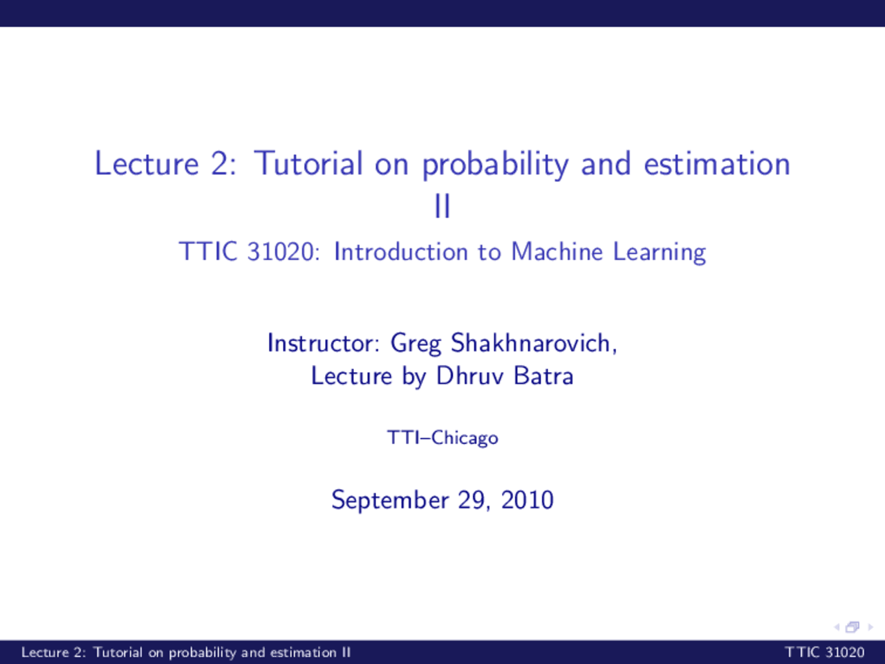 Tutorial on Probability and Estimation-Introduction to Machine Learning ...