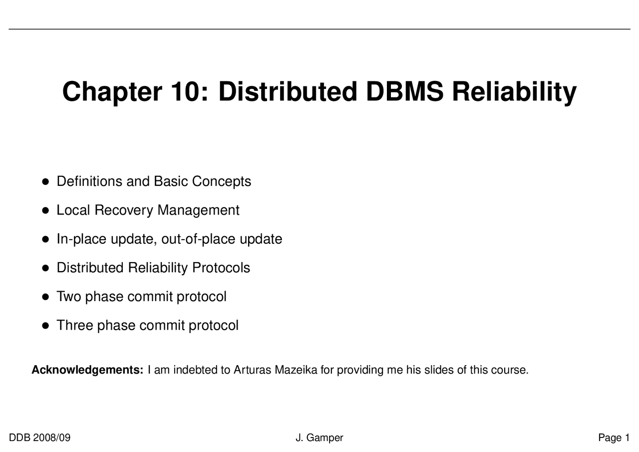 Distributed DBMS Reliability-Distributed Database-Lecture 10 Slides ...