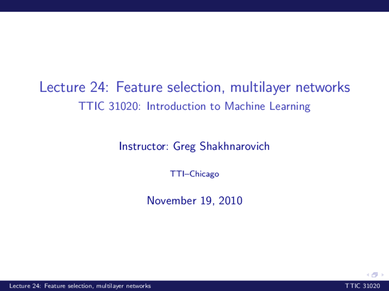 Introduction to Machine Learning-Lecture 24-Computer Science - Docsity